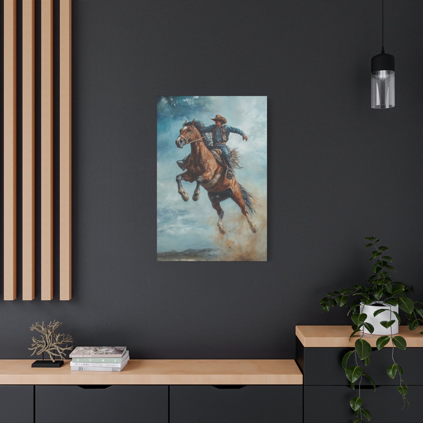 Cowboy On Jumping Horse 2 Wall Art & Canvas Prints