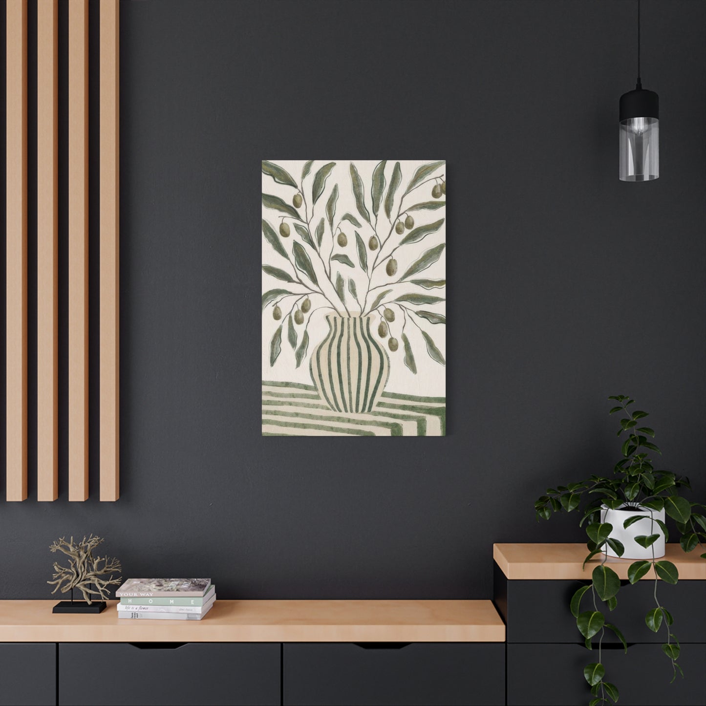 Green Striped Vase Wall Art & Canvas Prints