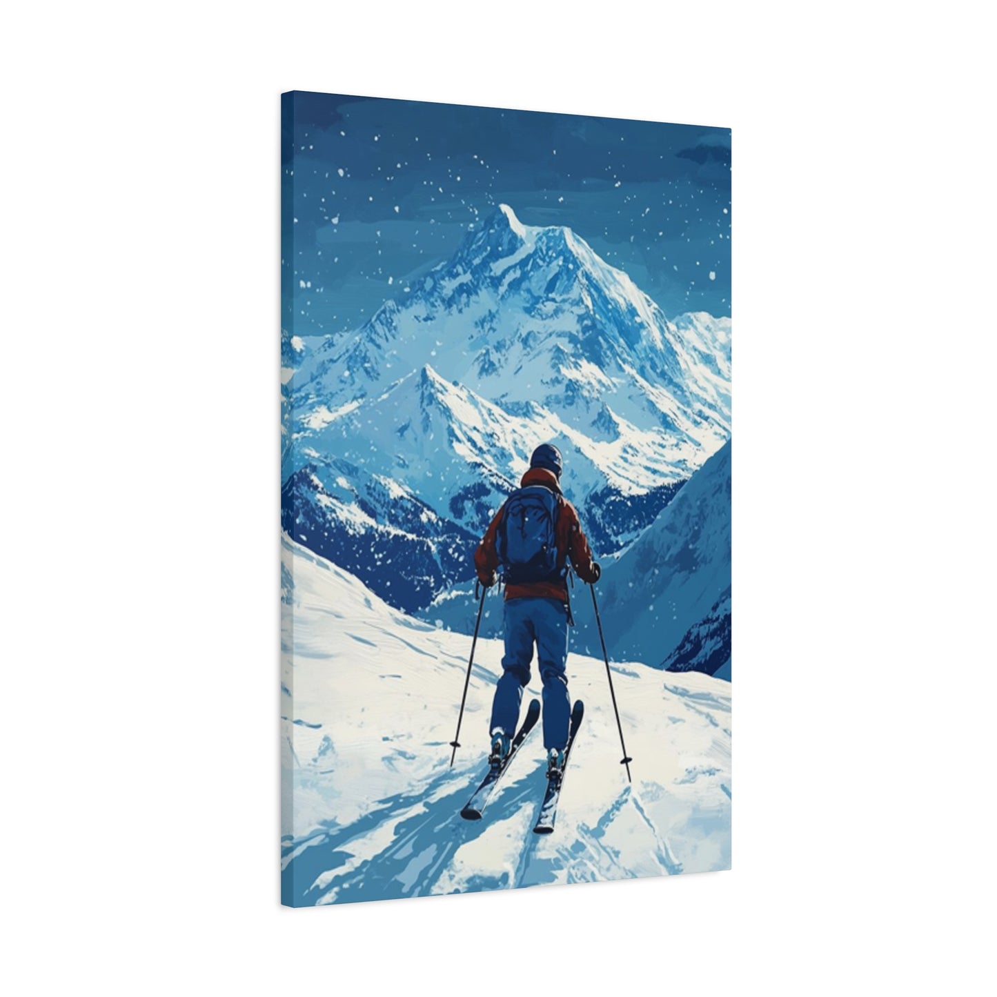 Skiing On A Snowy Mountain At Night Wall Art & Canvas Prints