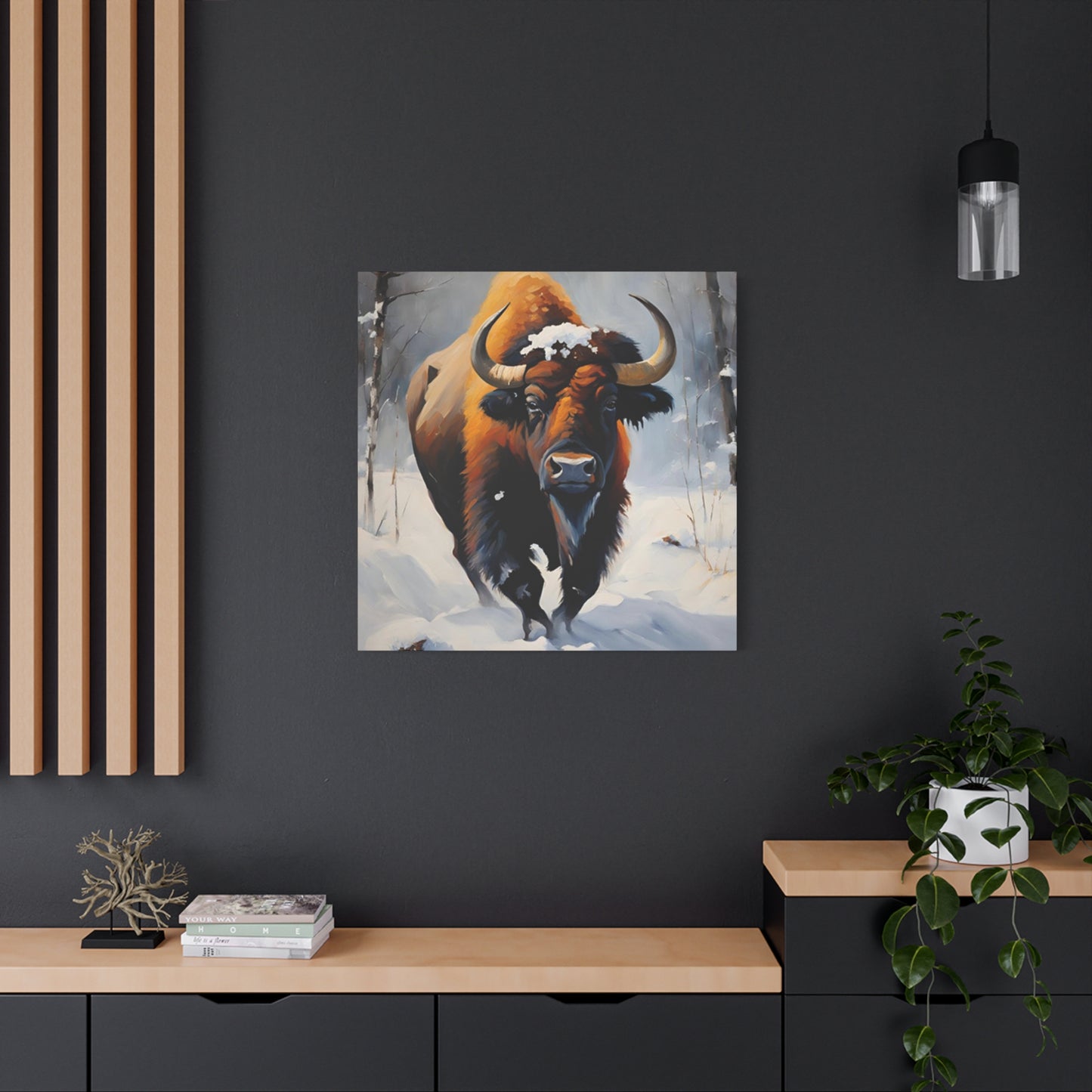 Bull In Snow Painting Wall Art & Canvas Prints