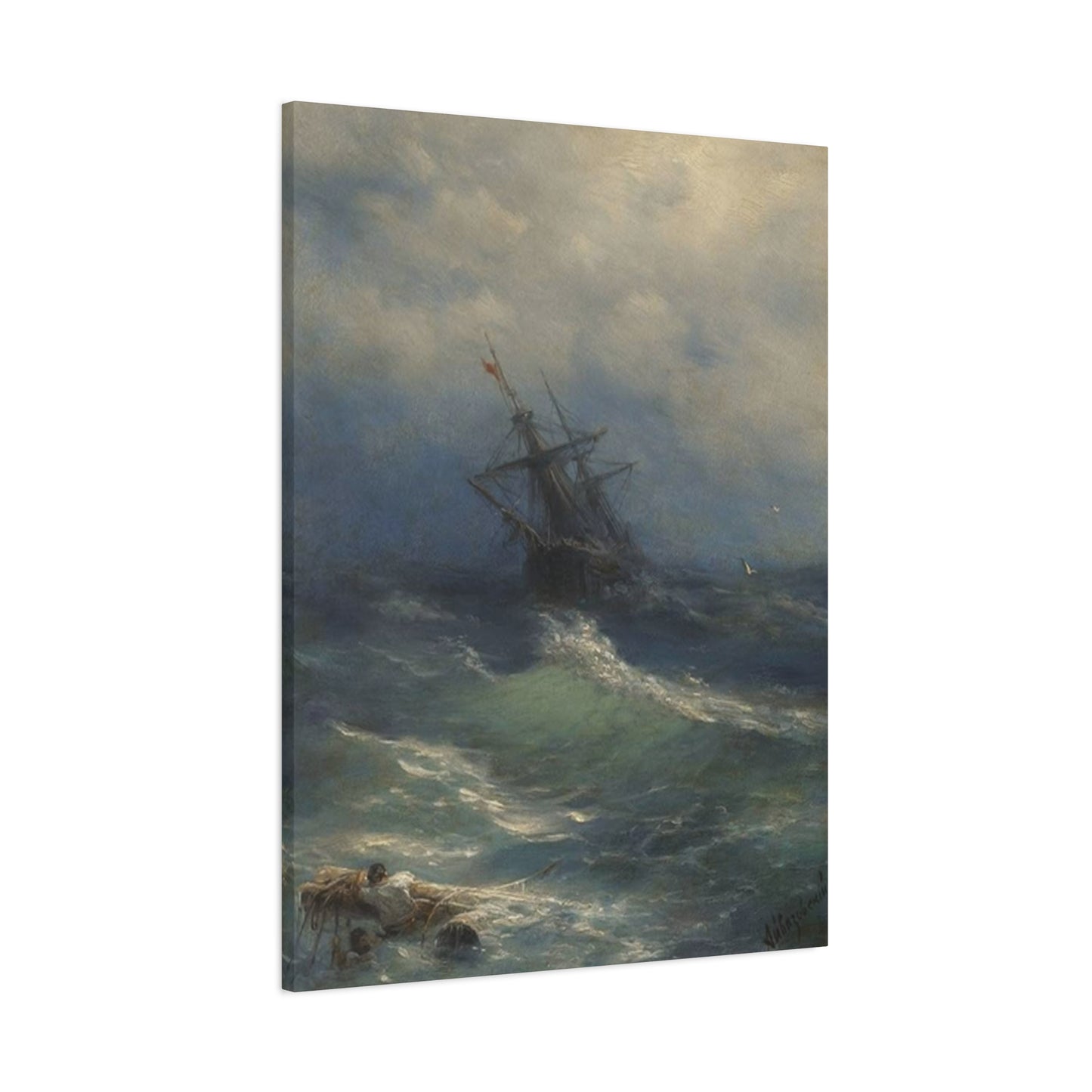 Black Sailing Ship At Waves Wall Art & Canvas Prints