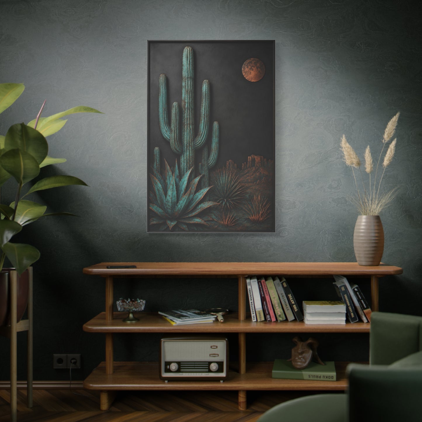 Turquoise Patina Desert Cactus Wall Art & Canvas Print