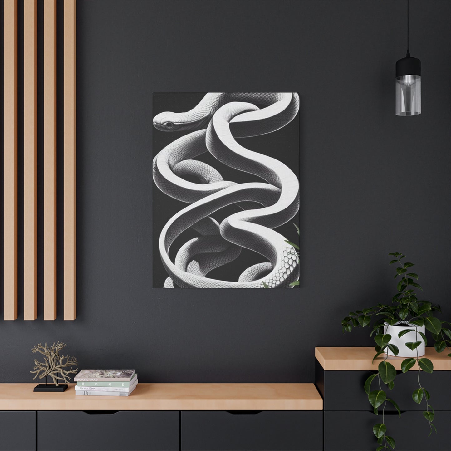 White Snake On Black Poster Wall Art & Canvas Prints