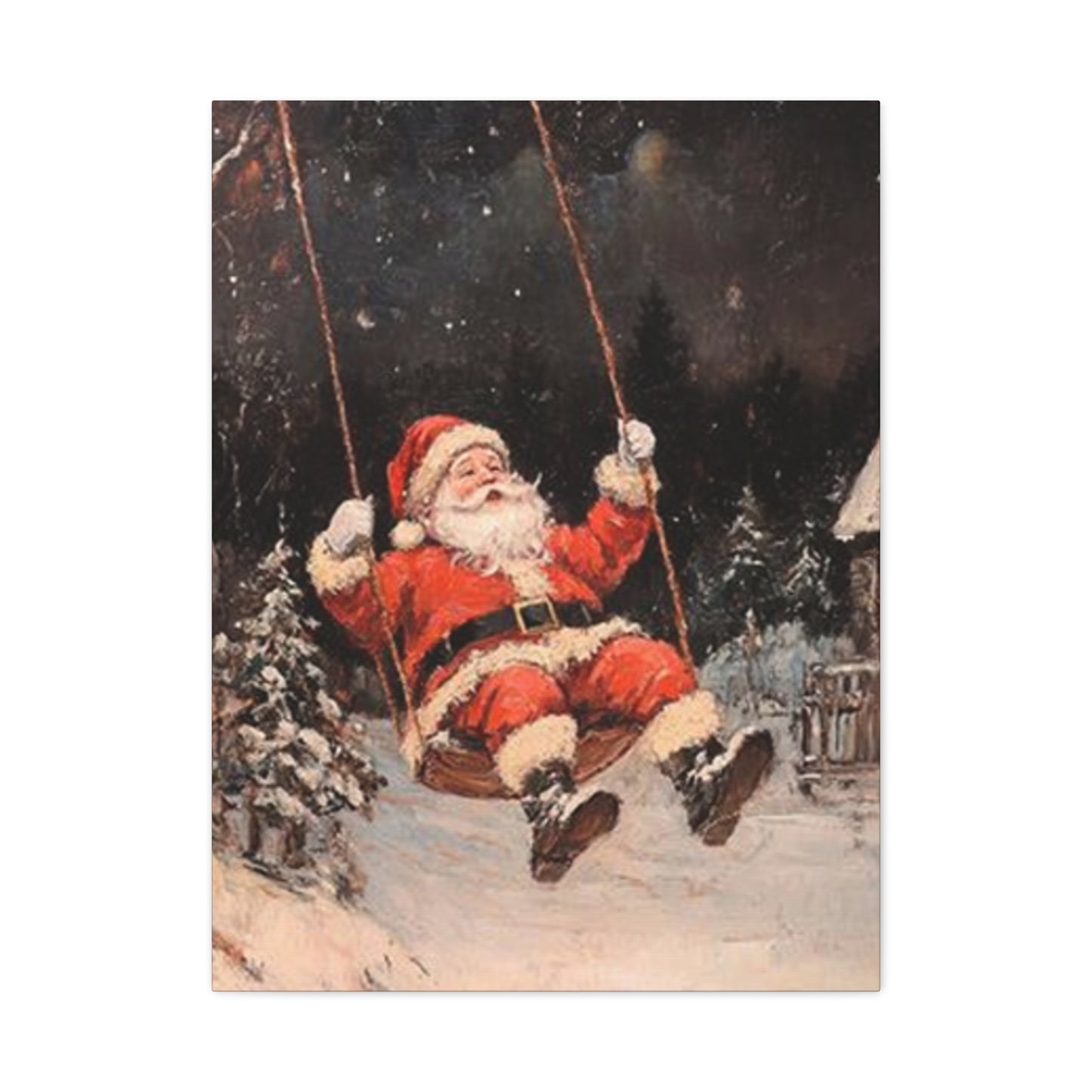 Santa Claus Swinging Painting Wall Art & Canvas Prints