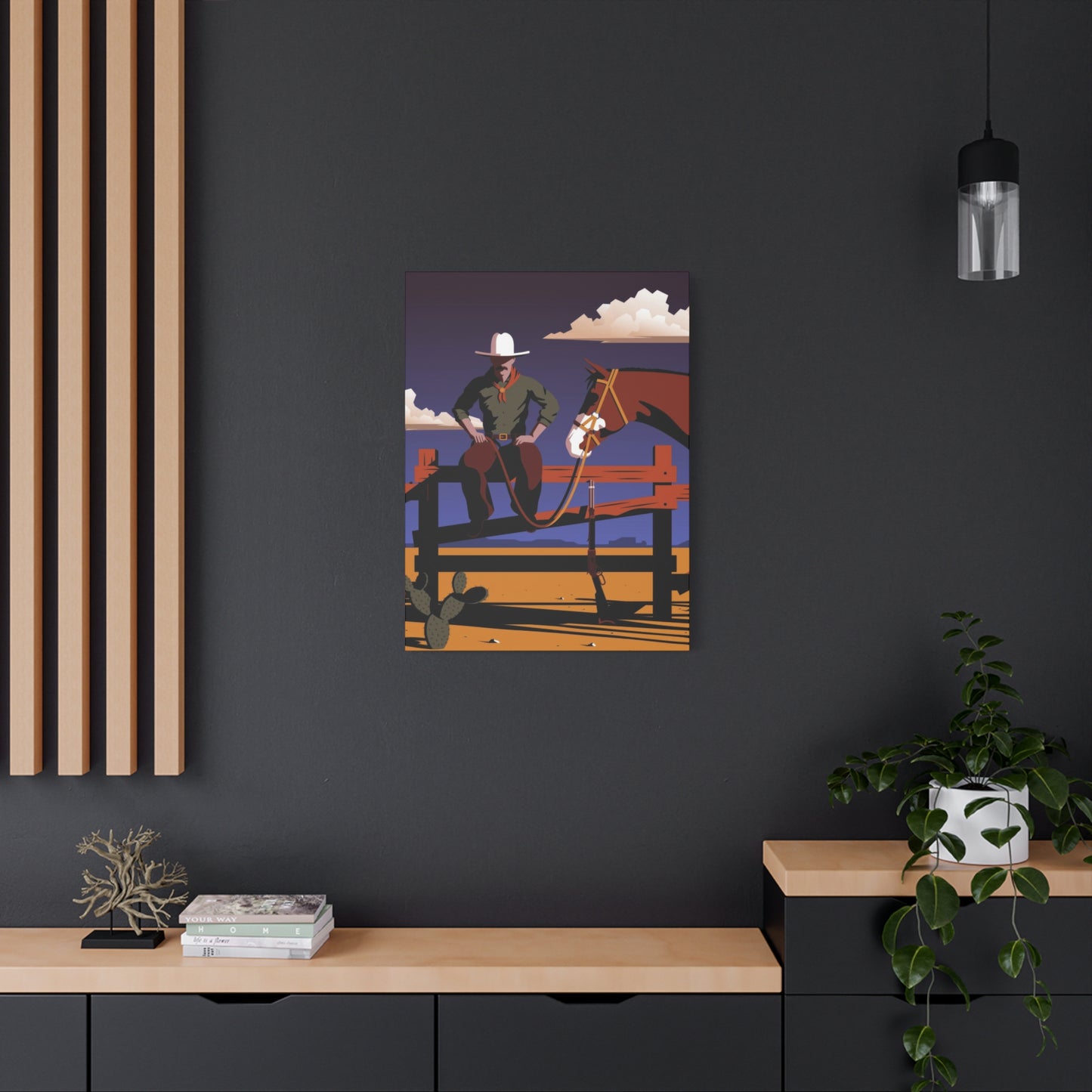 Horse Cowboy On Fence Wall Art & Canvas Prints
