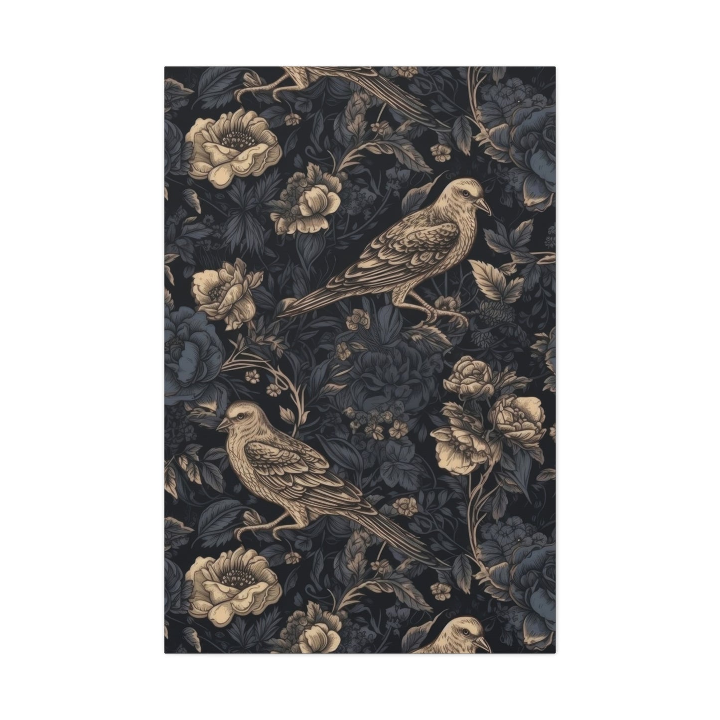 Birds Flowers Dark Pattern Wall Art & Canvas Prints