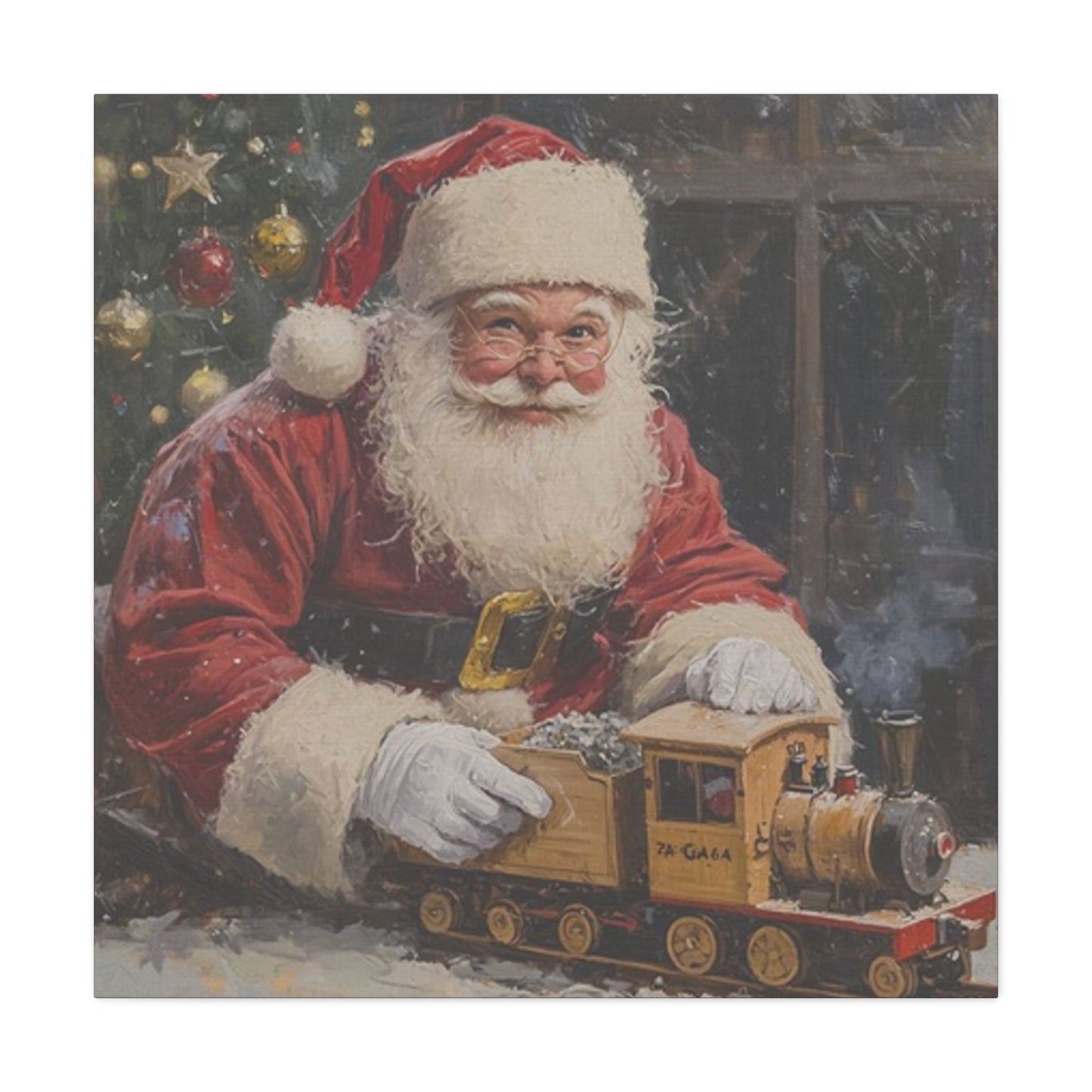 Santa With Toy Train Wall Art & Canvas Prints