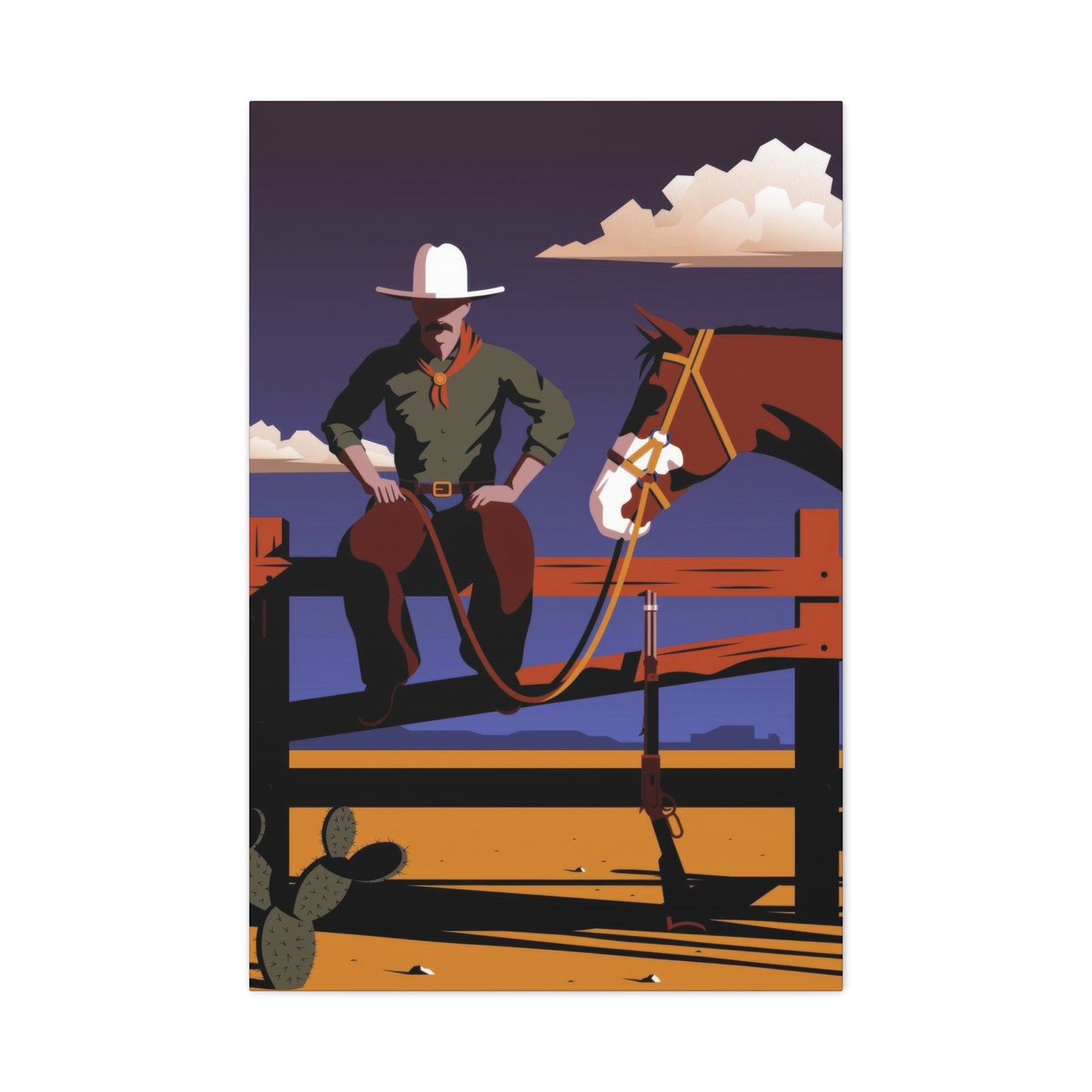 Horse Cowboy On Fence Wall Art & Canvas Prints