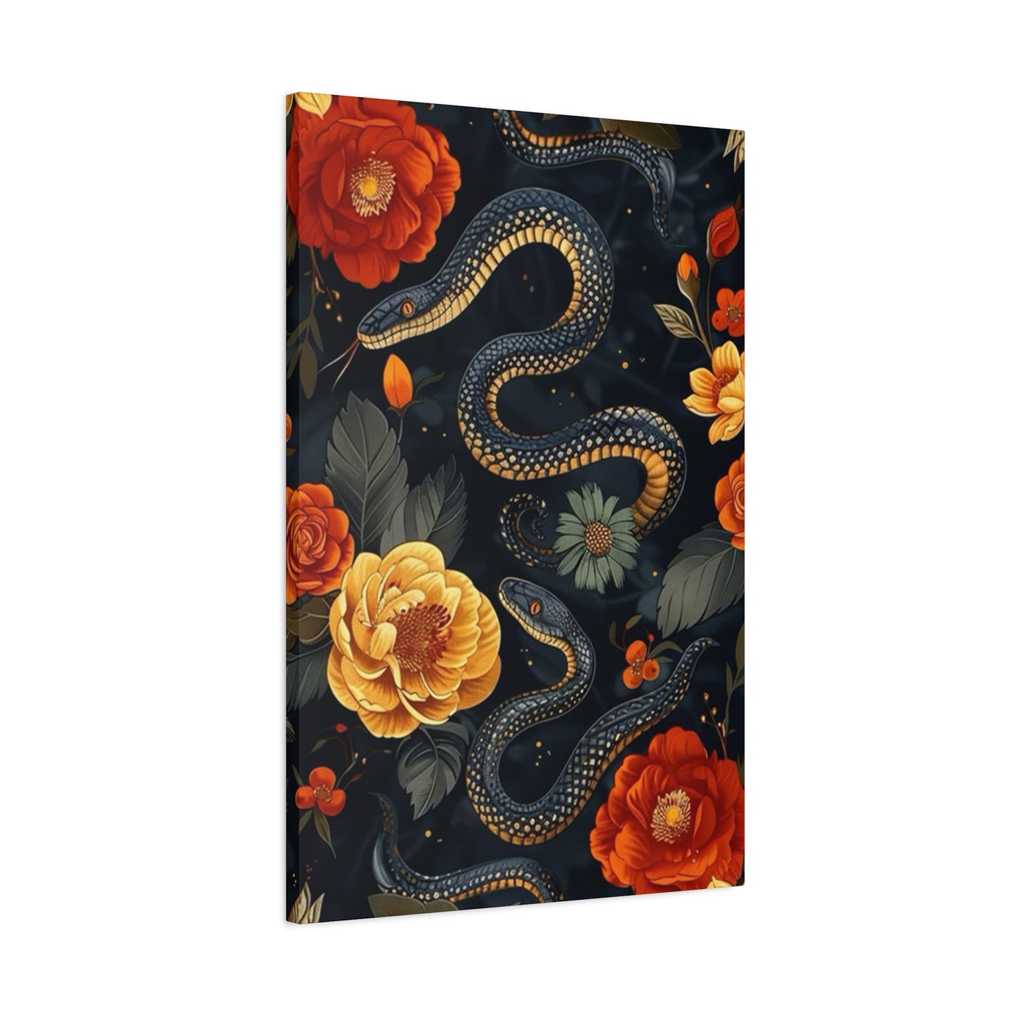 Black Cobra And Flower Heads Wall Art & Canvas Prints