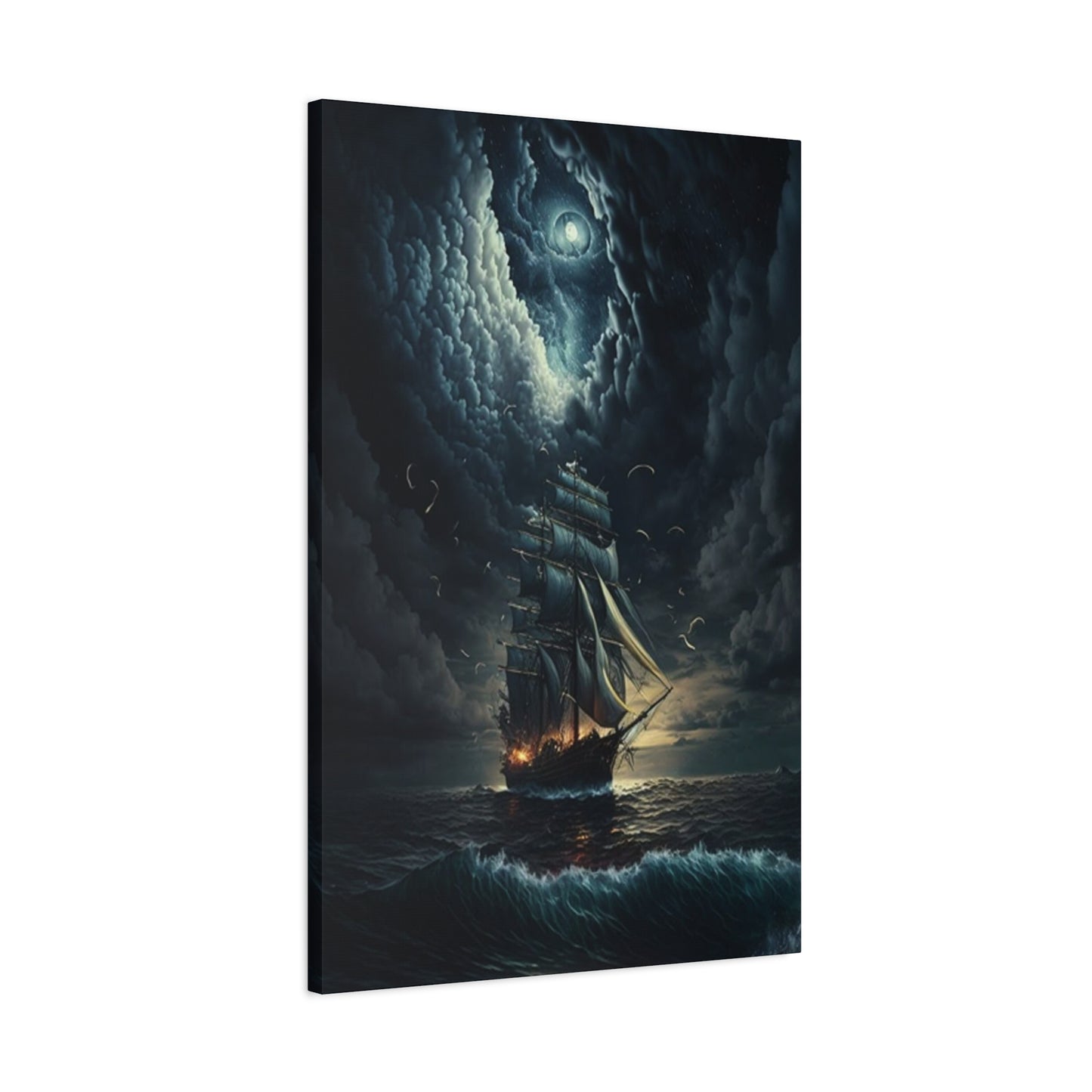 Ship Sailing At Night Painting Wall Art & Canvas Prints