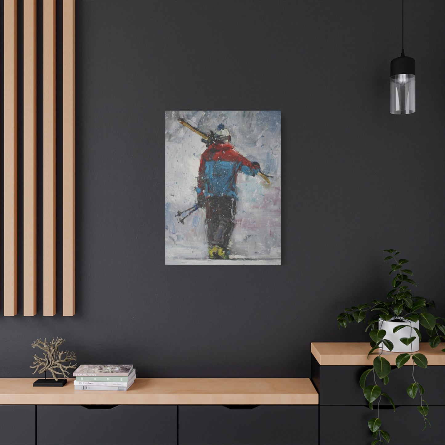 Skier With Ski Board Wall Art & Canvas Prints
