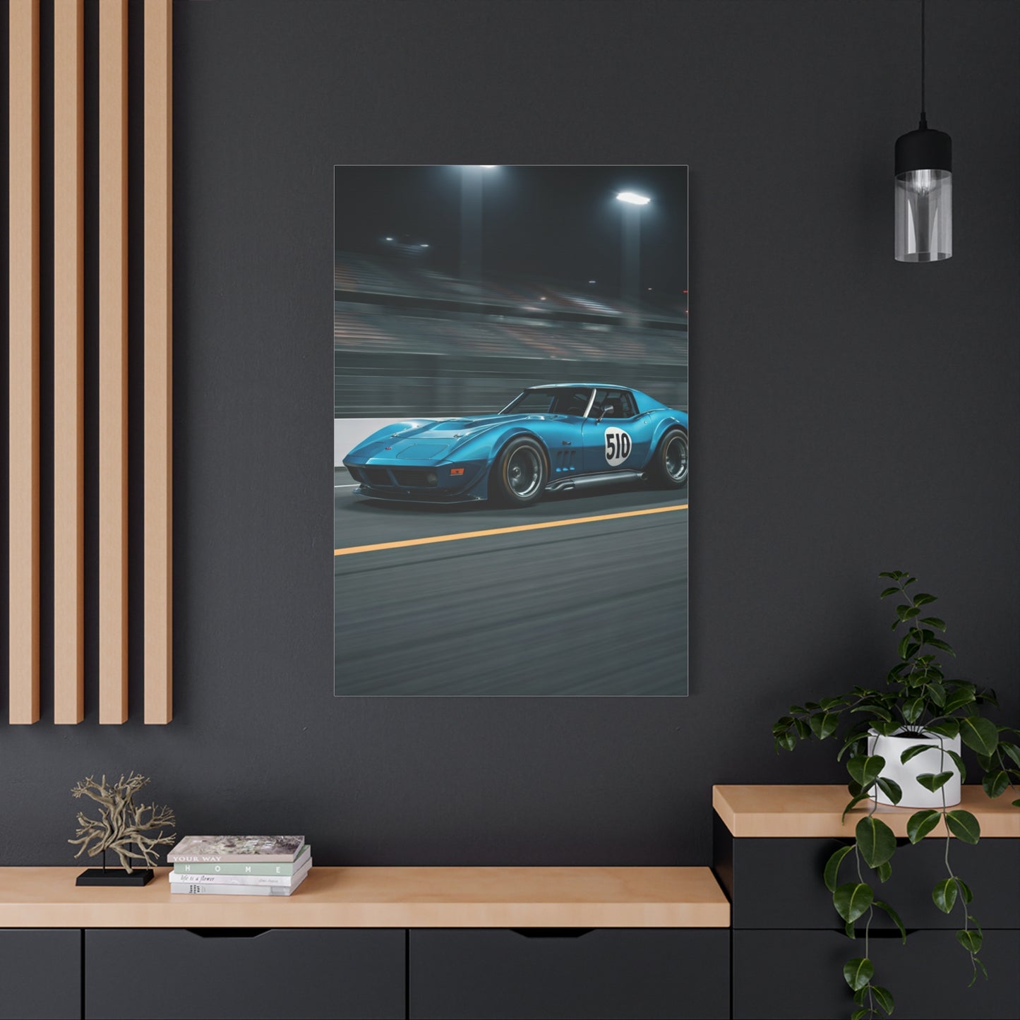 1970 Chevrolet Corvette C3 Pit Lane Under Lights Wall Art & Canvas Prints