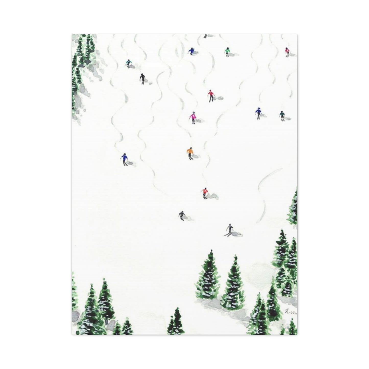 Skiing With Pine Trees Wall Art & Canvas Prints