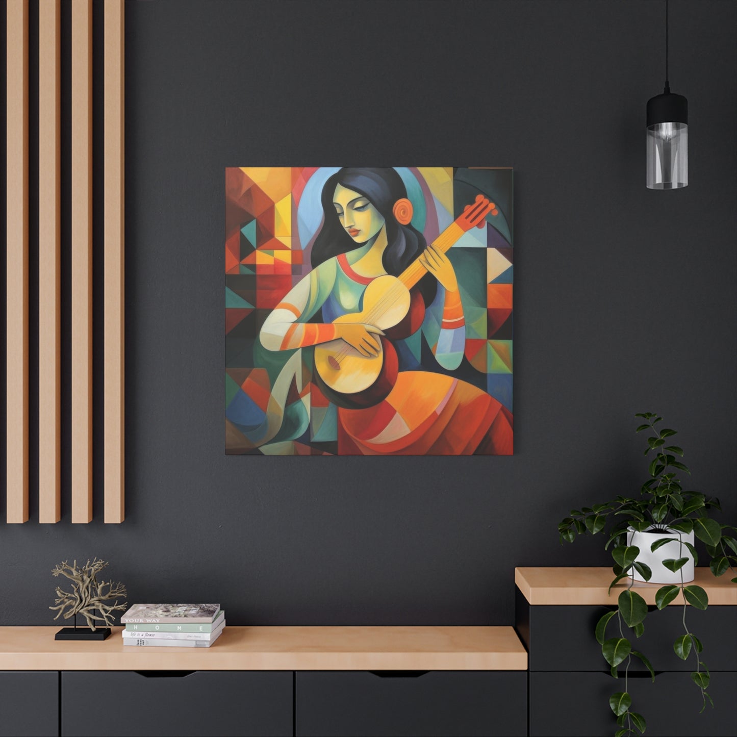 Lady Playing Guitar Cubism Wall Art & Canvas Prints