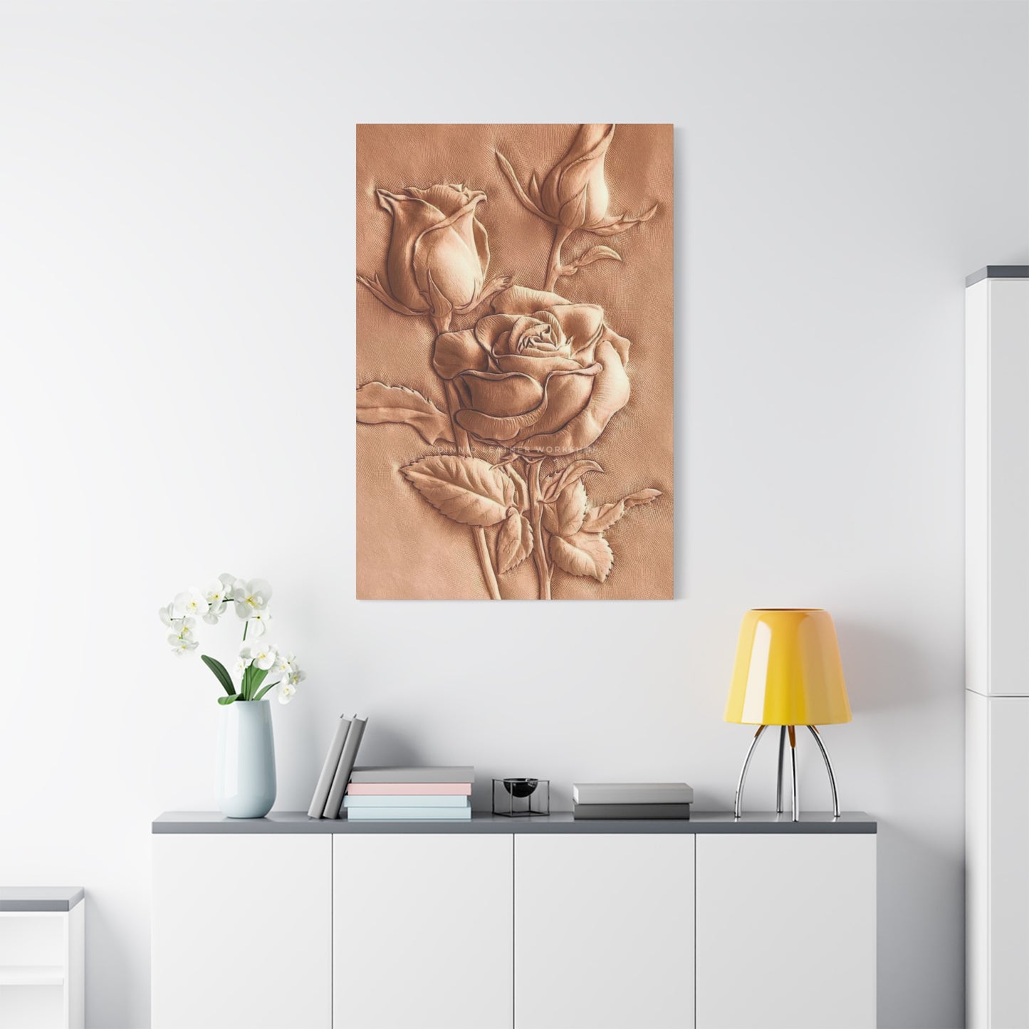 Rose Flower On Leather Wall Art & Canvas Prints