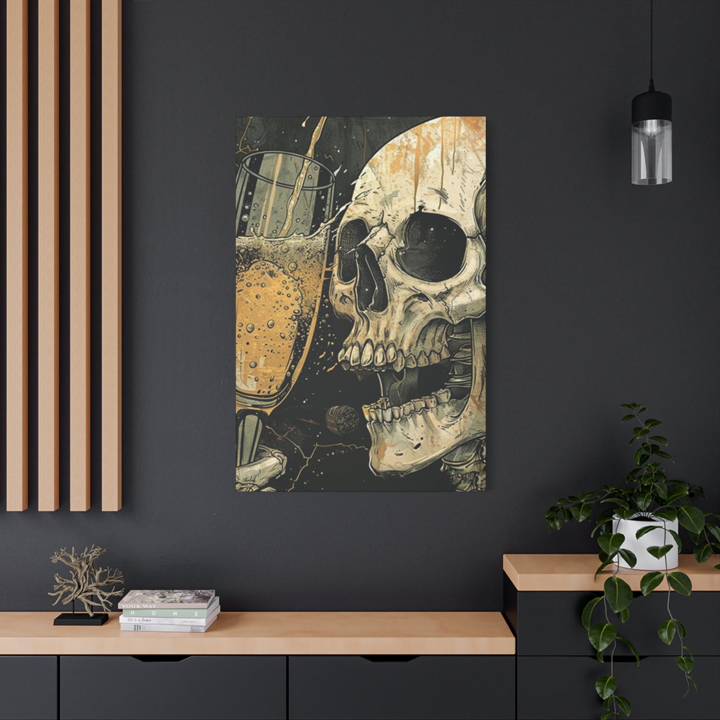 Skull Drinking Poster Wall Art & Canvas Prints