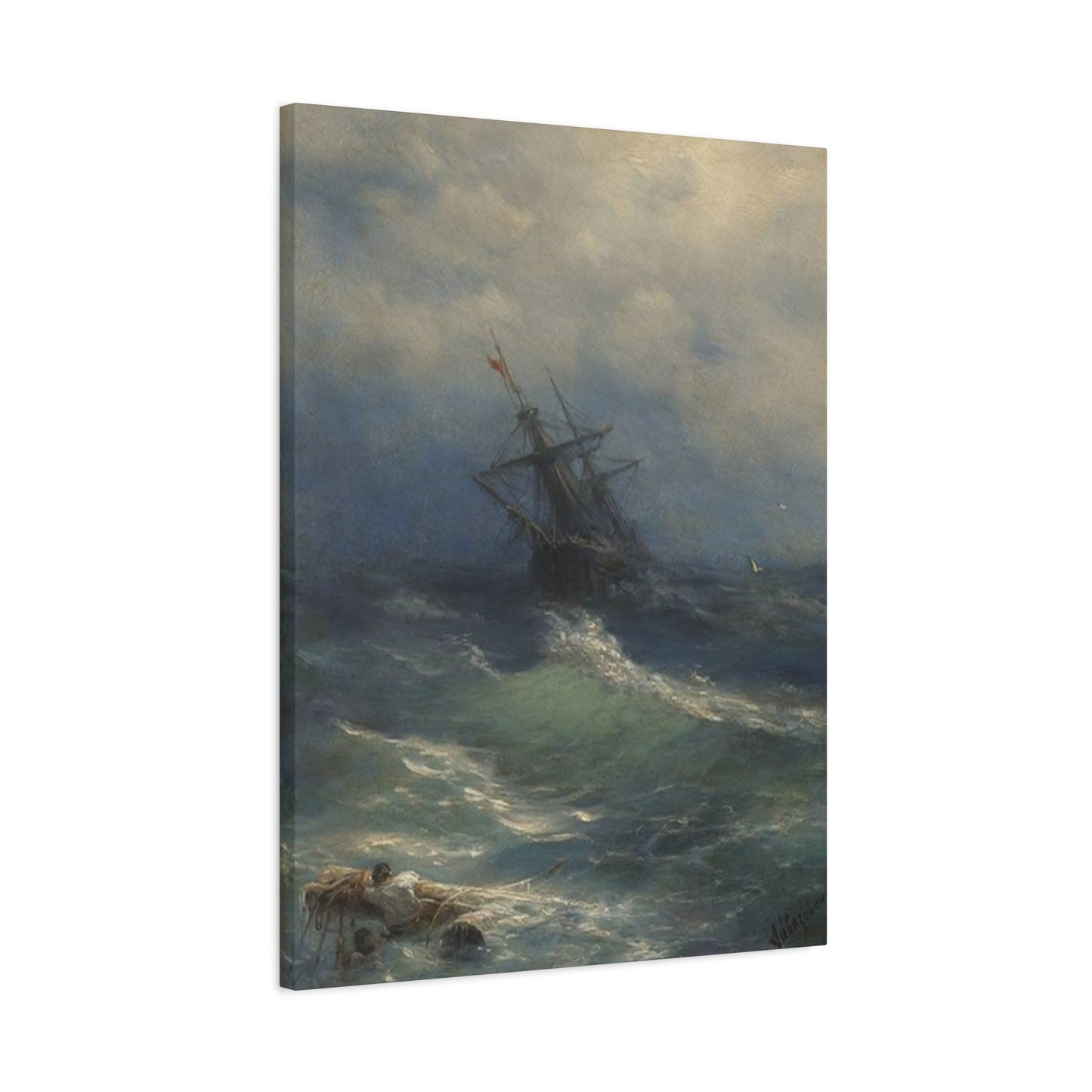 Black Sailing Ship At Waves Wall Art & Canvas Prints