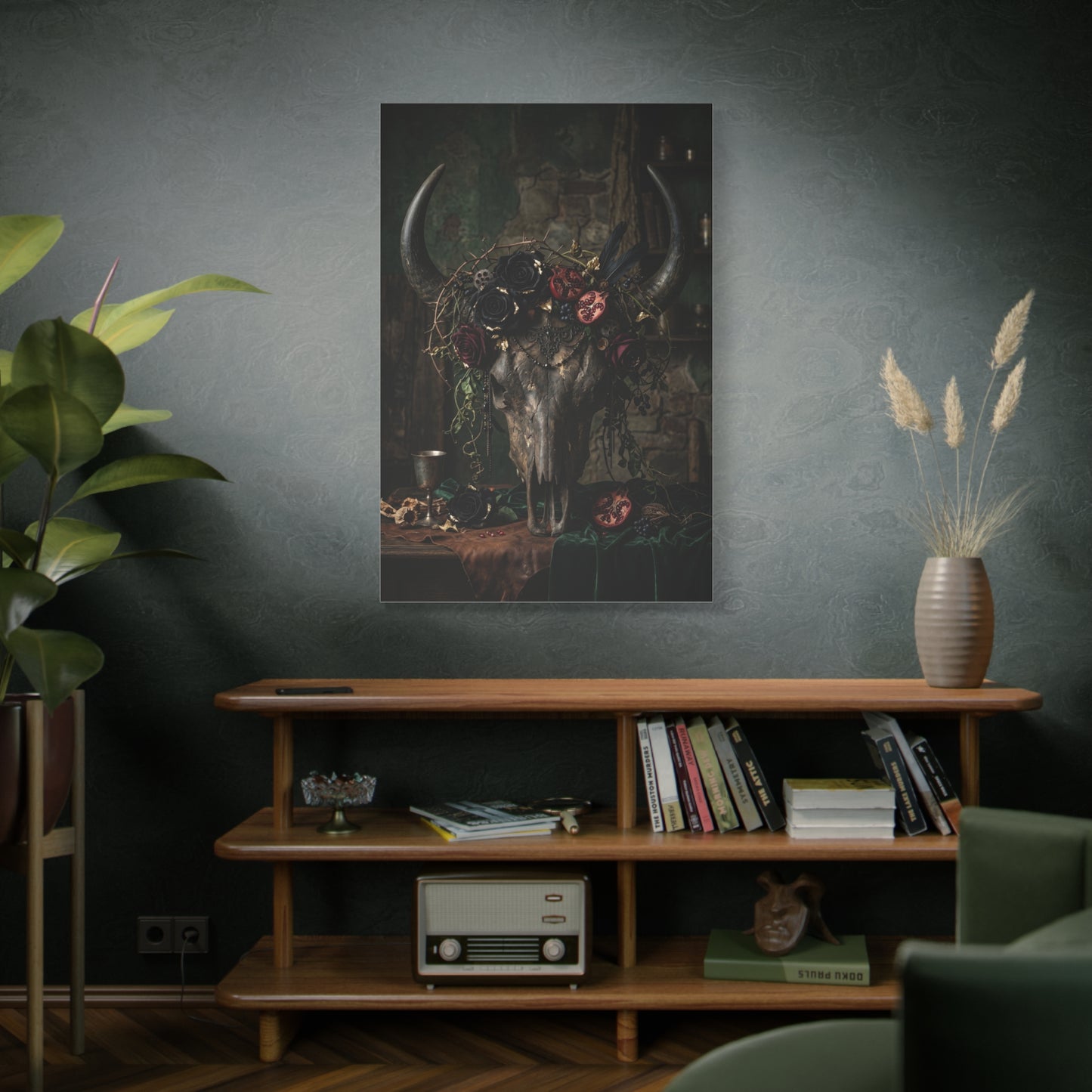 Western Gothic Bull Skull Floral Still Life Wall Art & Canvas Print