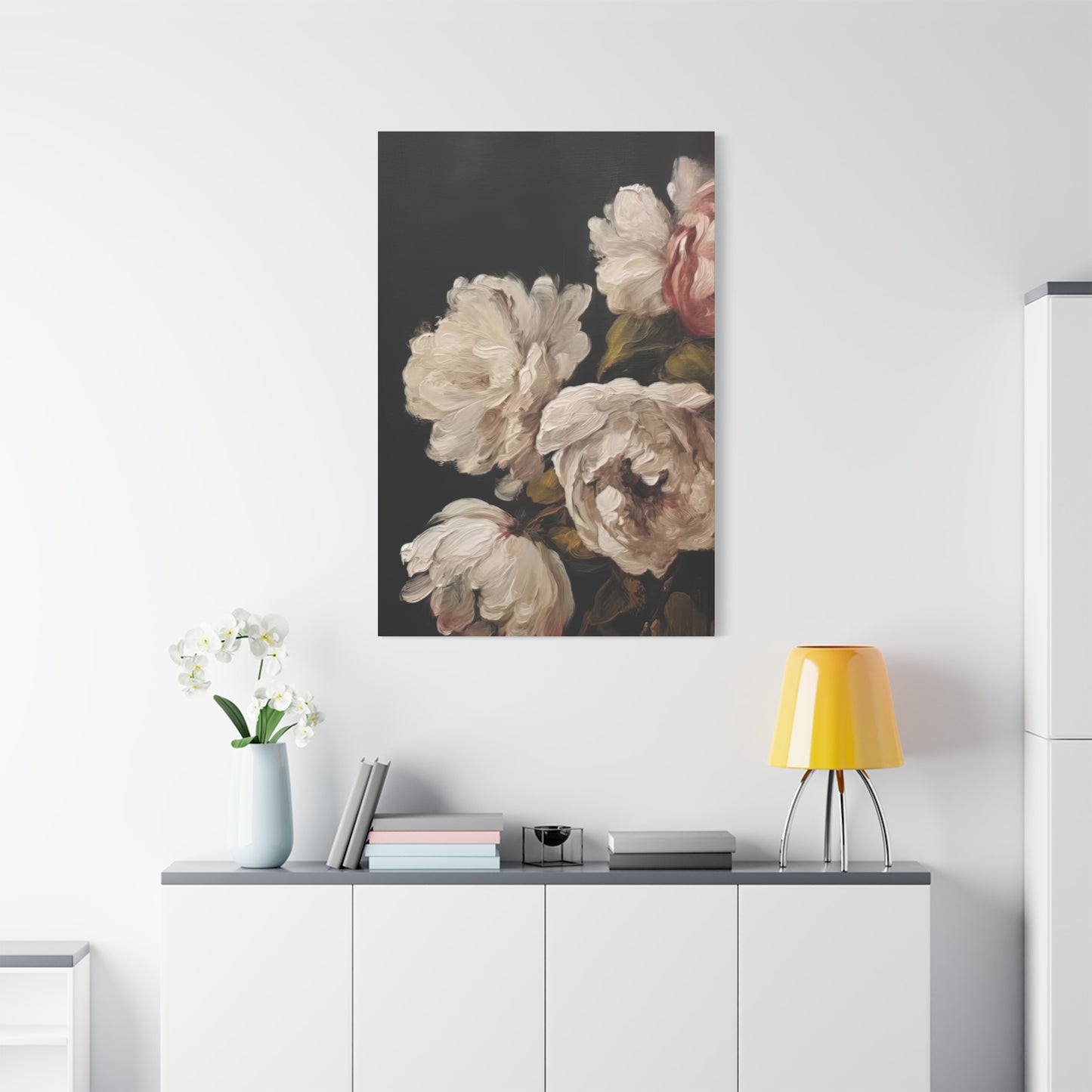 White Flower Dark Wall Art & Canvas Prints