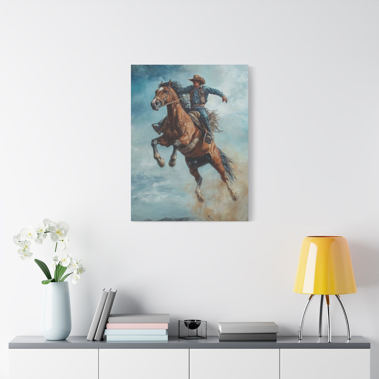 Cowboy On Jumping Horse 2 Wall Art & Canvas Prints