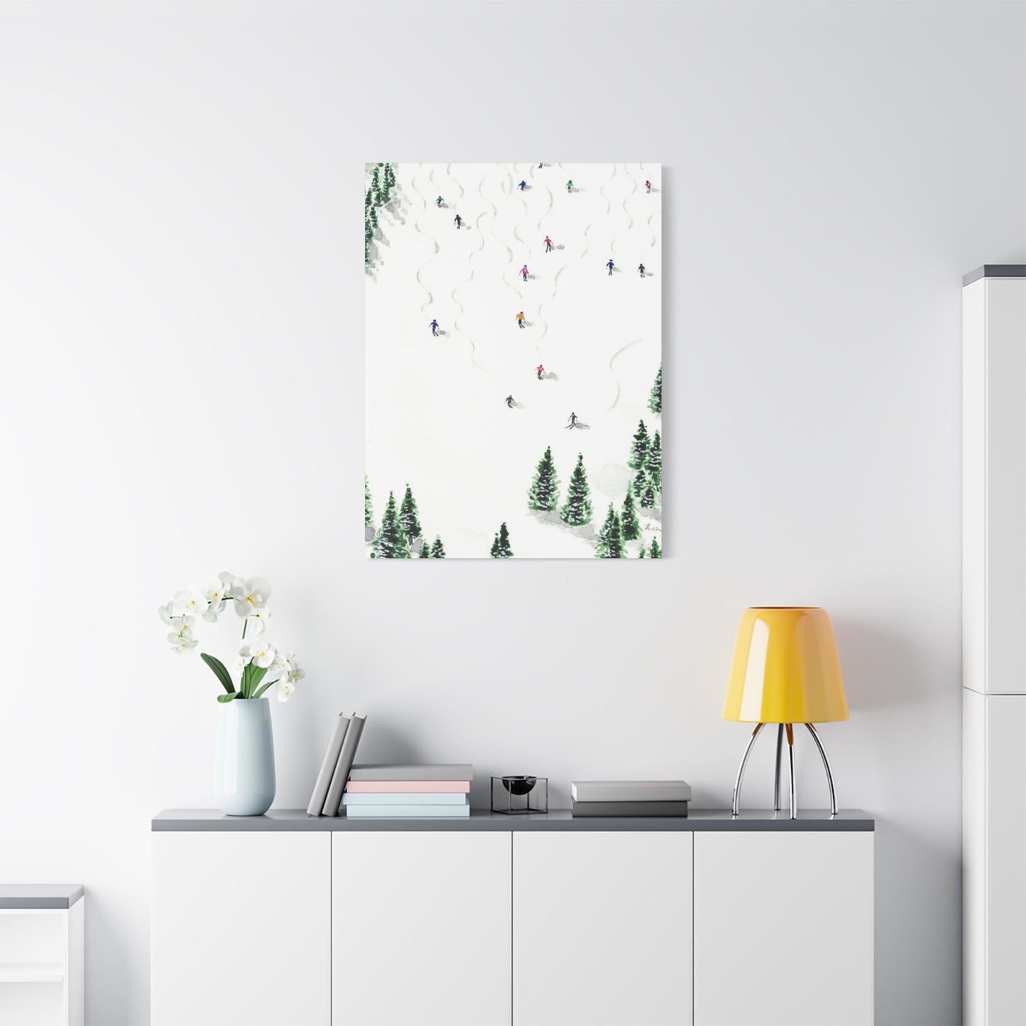 Skiing With Pine Trees Wall Art & Canvas Prints