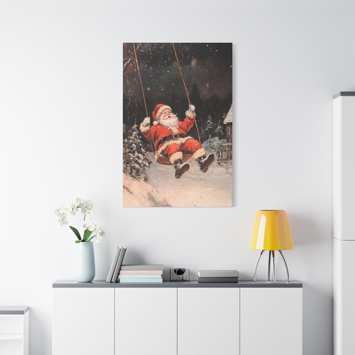 Santa Claus Swinging Painting Wall Art & Canvas Prints