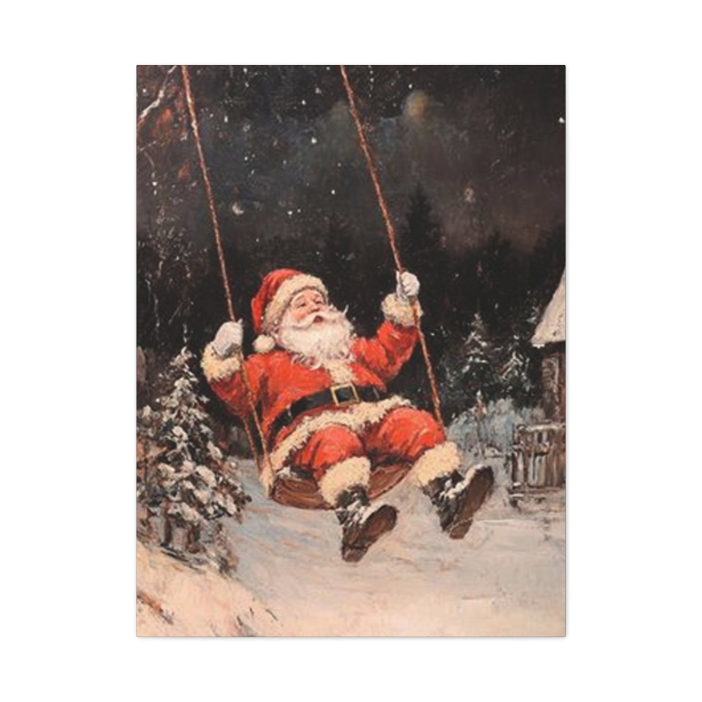 Santa Claus Swinging Painting Wall Art & Canvas Prints