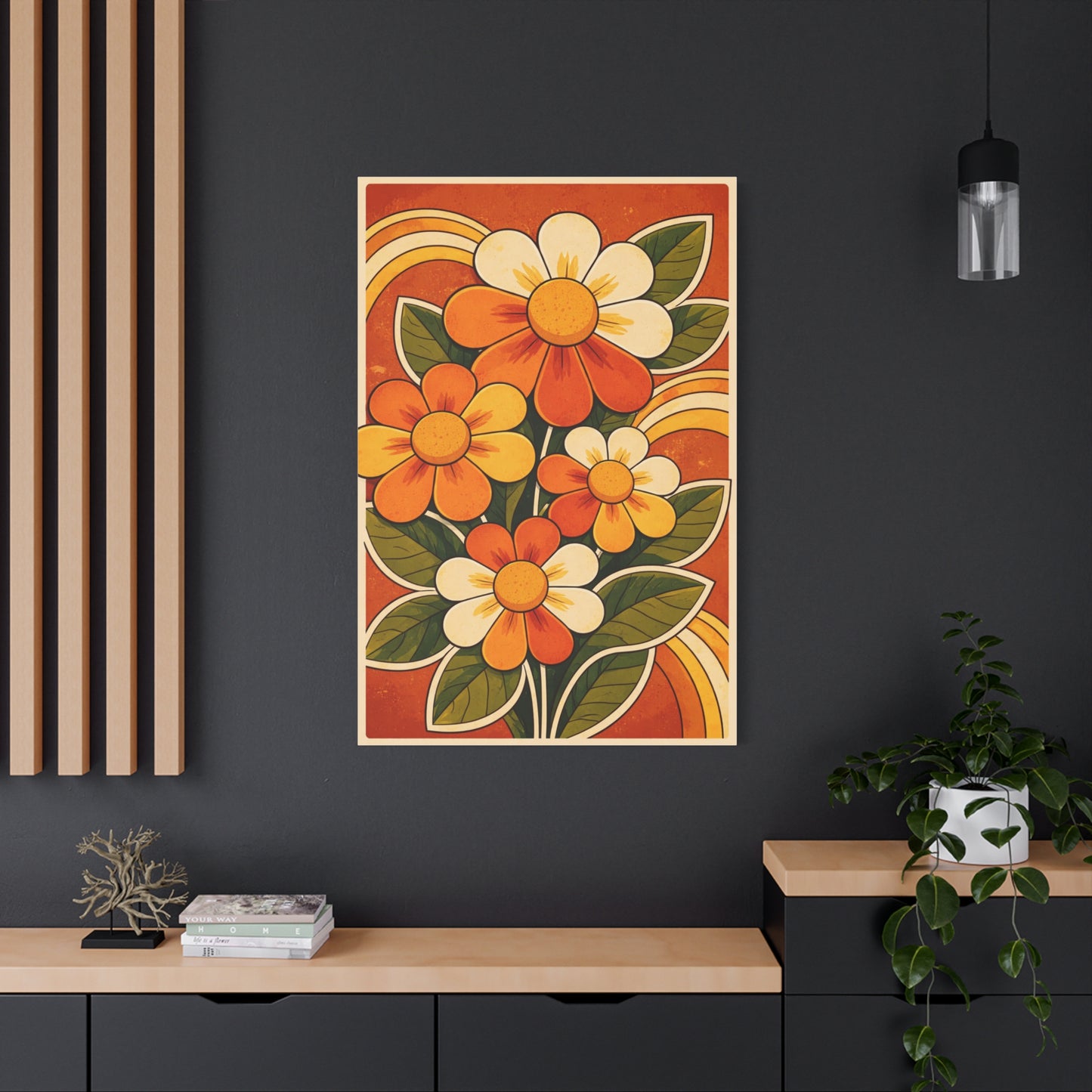 Vintage Groovy Floral Orange Composition Wall Art & Canvas Print