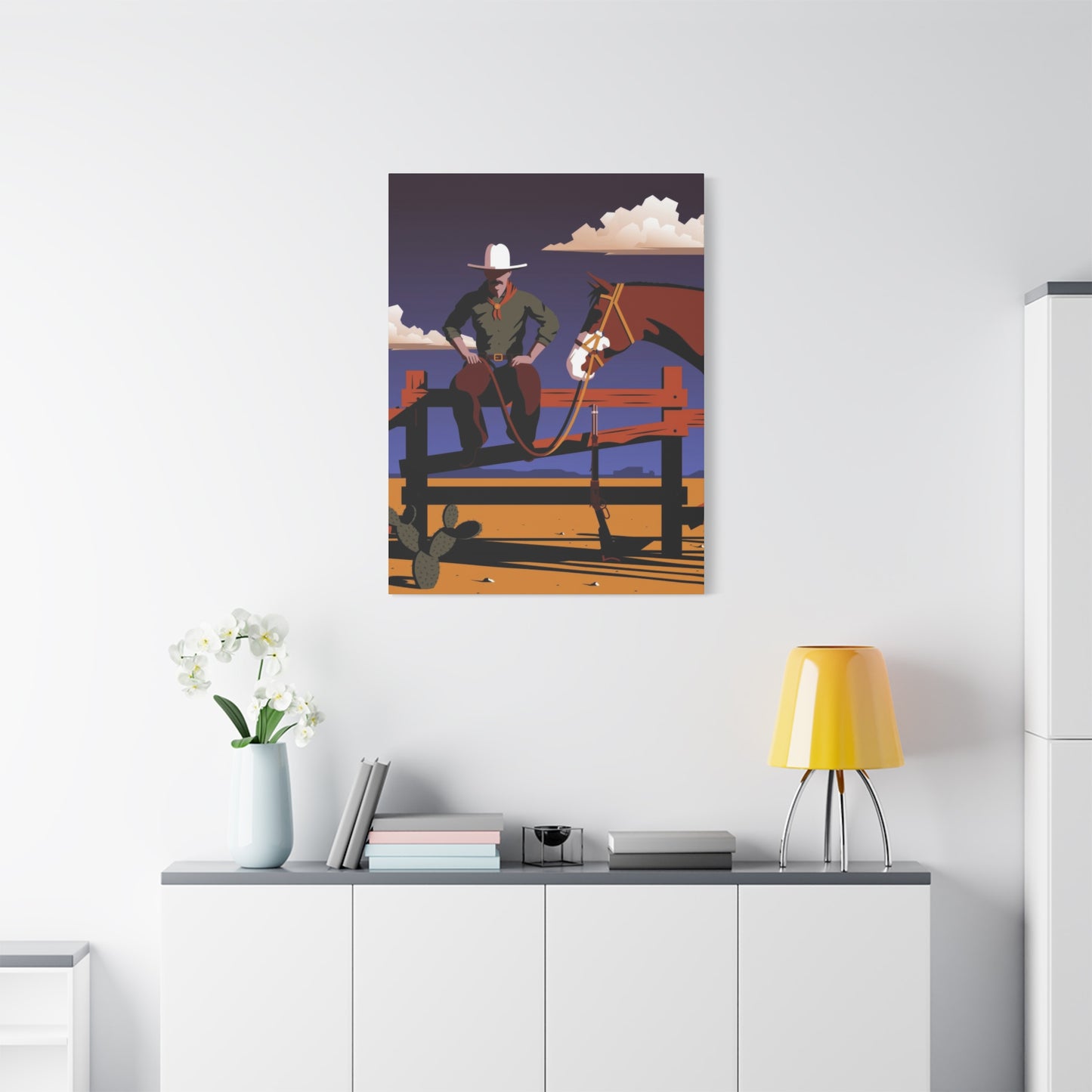 Horse Cowboy On Fence Wall Art & Canvas Prints