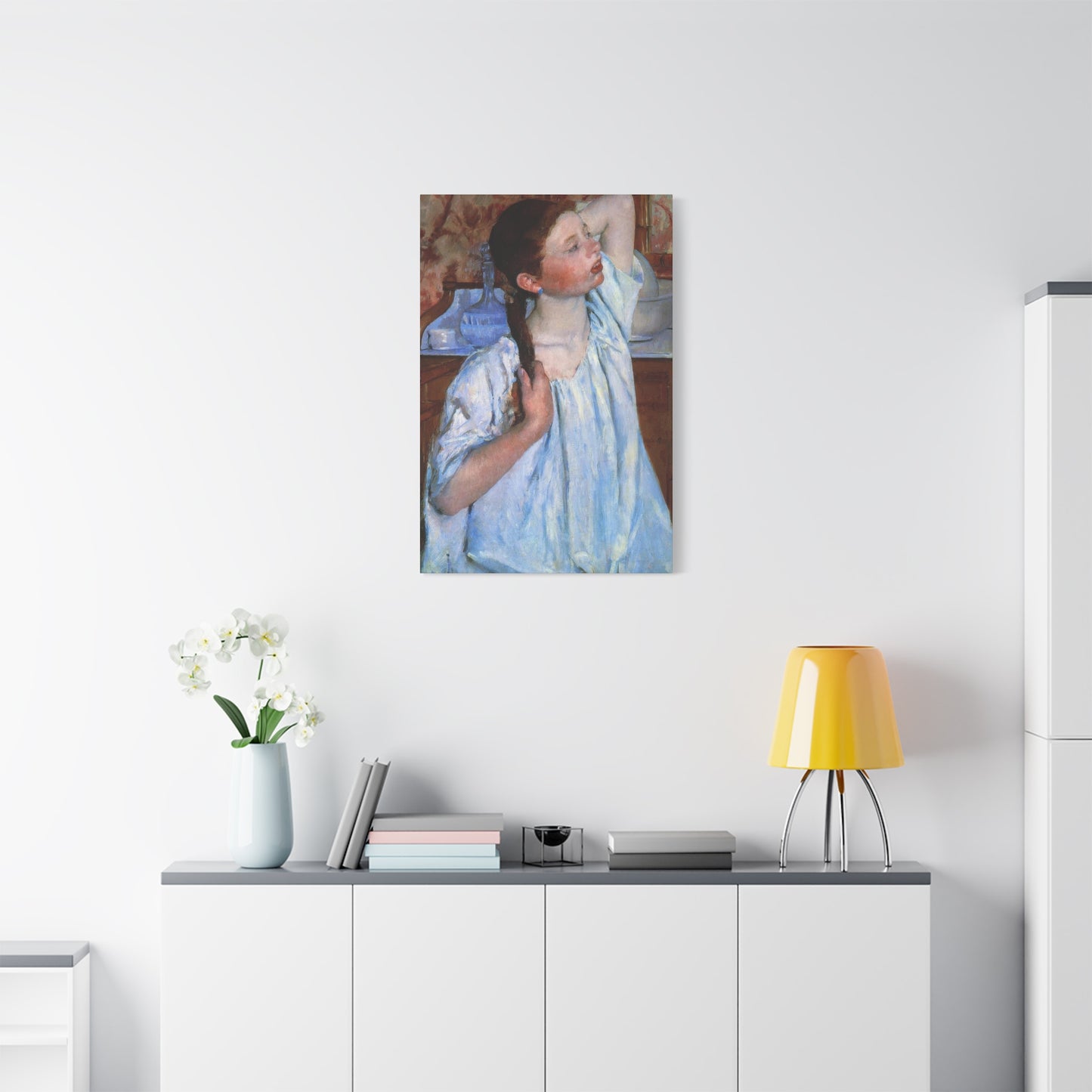 Girl Arraigning Her Hair Impression Wall Art & Canvas Prints