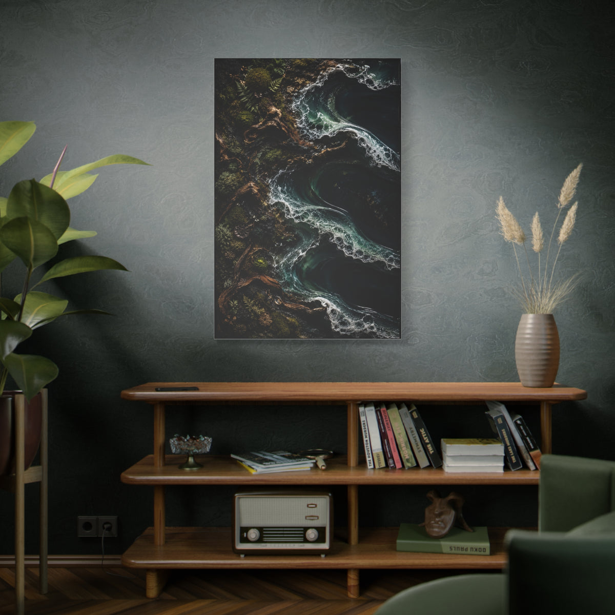 Dark Biophilic Coastal Wave Composition Wall Art & Canvas Print