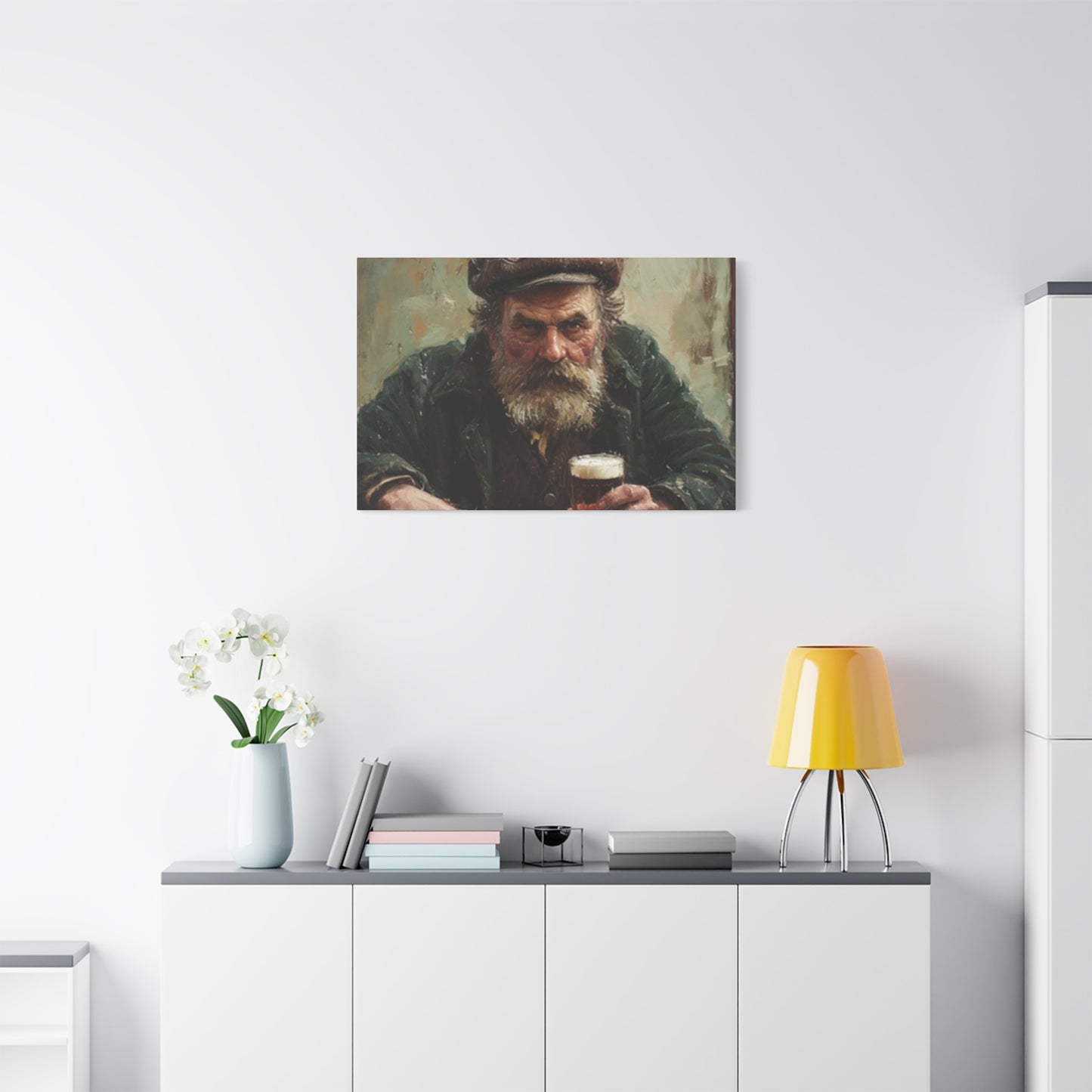 Old Man With A Beer Painting Wall Art & Canvas Prints