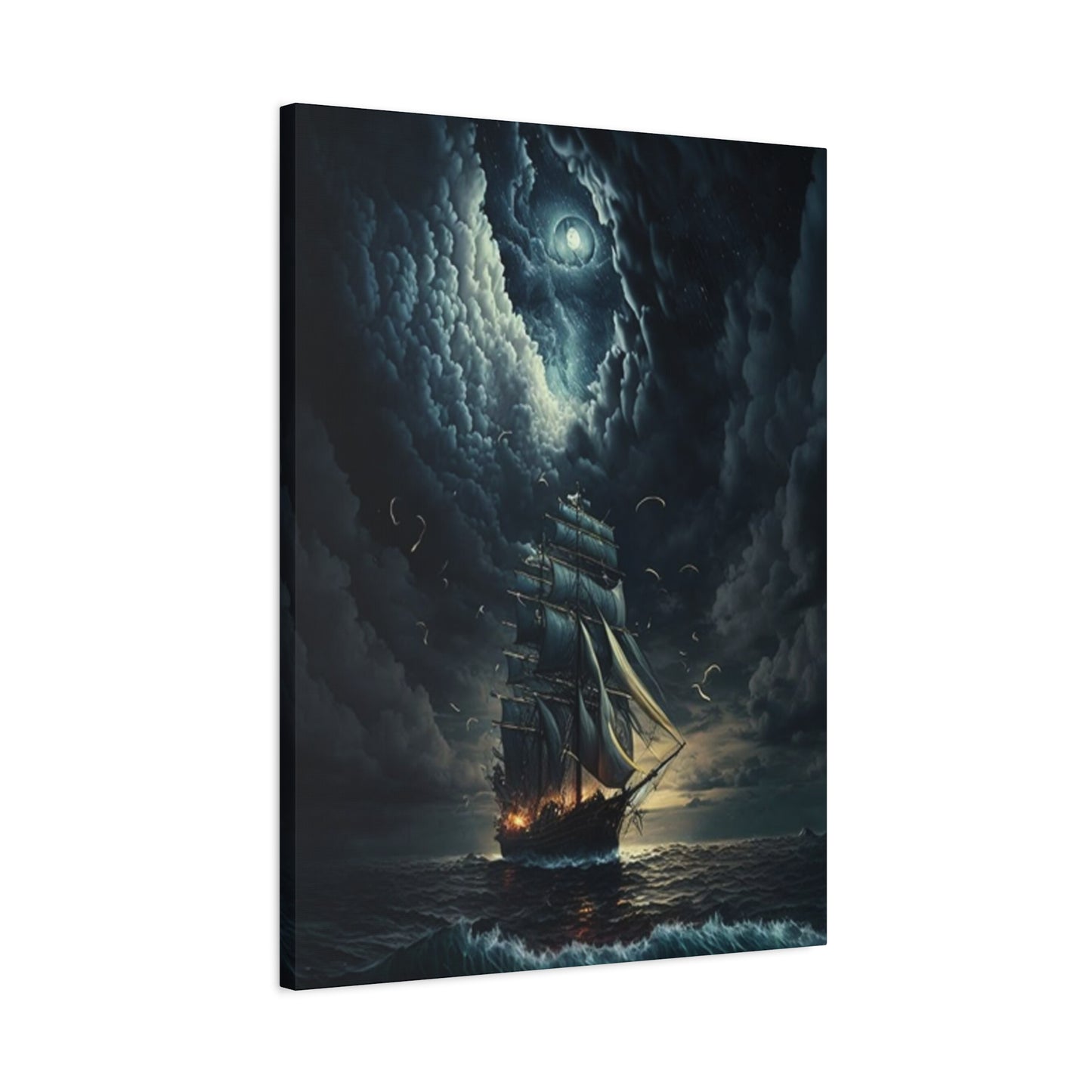 Ship Sailing At Night Painting Wall Art & Canvas Prints