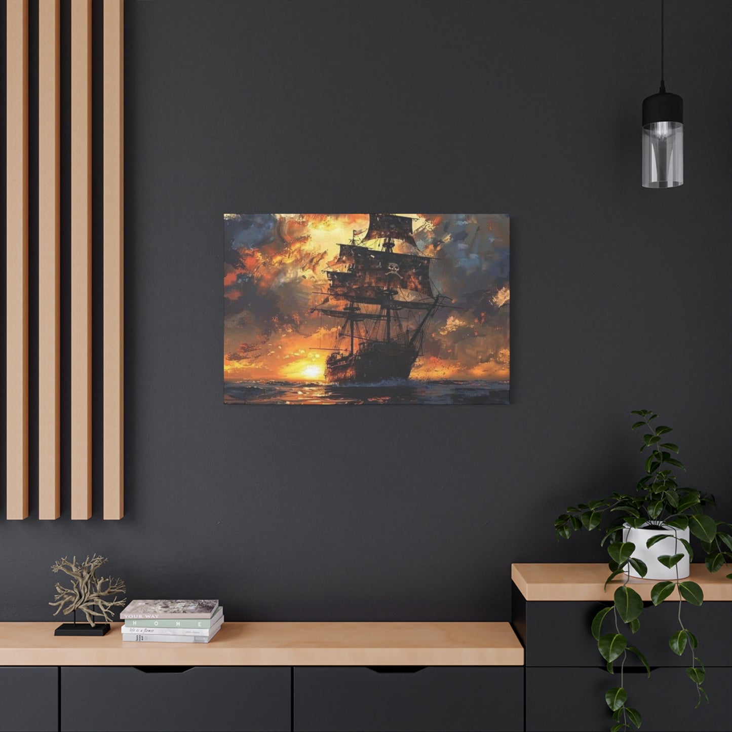 Ship In Sea With Sunset Wall Art & Canvas Prints