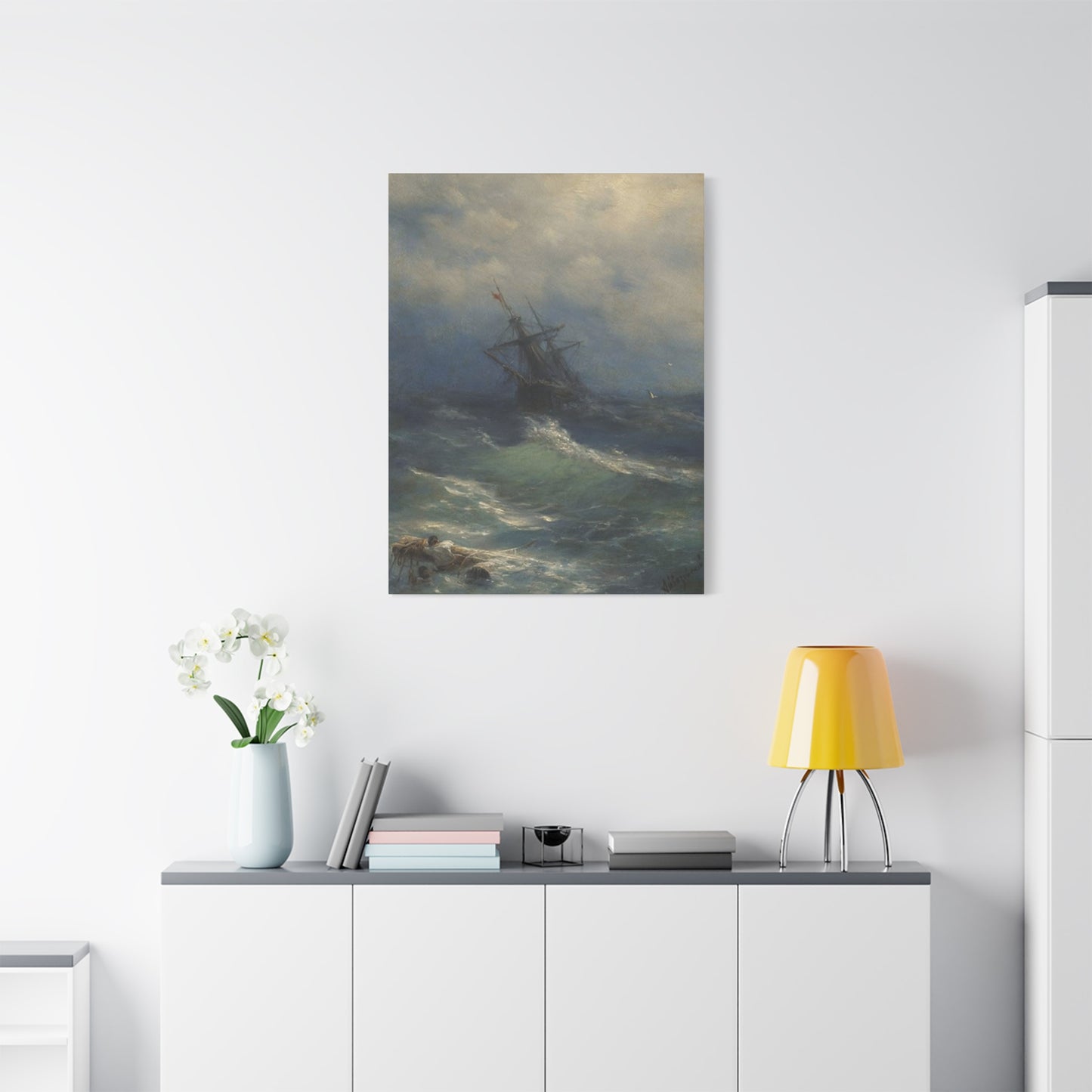 Black Sailing Ship At Waves Wall Art & Canvas Prints