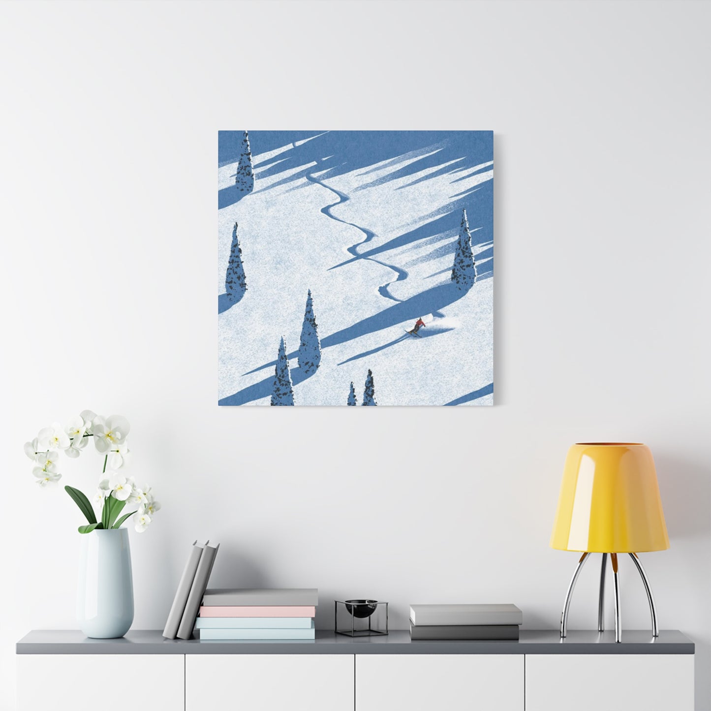 Skiing In White Snow Painting Wall Art & Canvas Prints