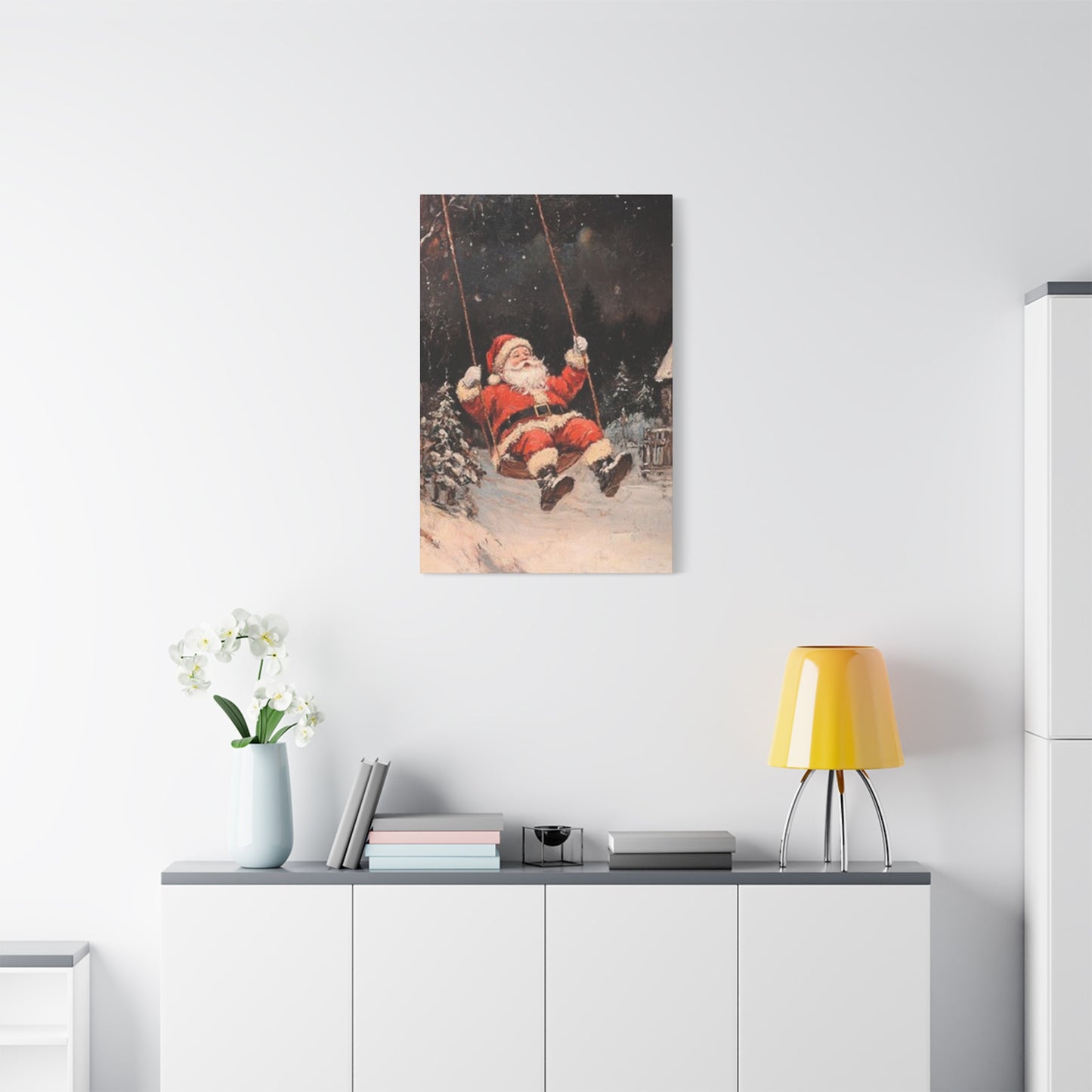 Santa Claus Swinging Painting Wall Art & Canvas Prints