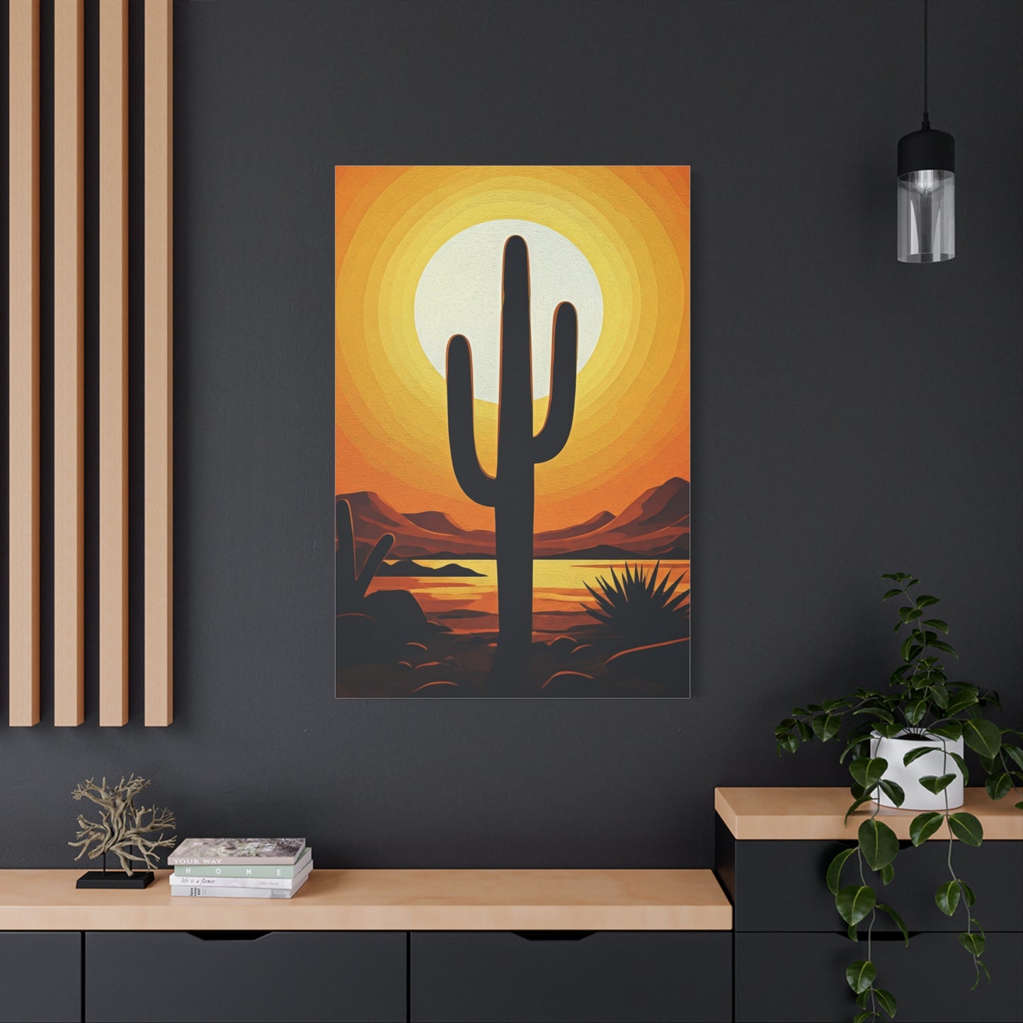 Retro Desert Sunset Cactus Silhouette Wall Art & Canvas Prints