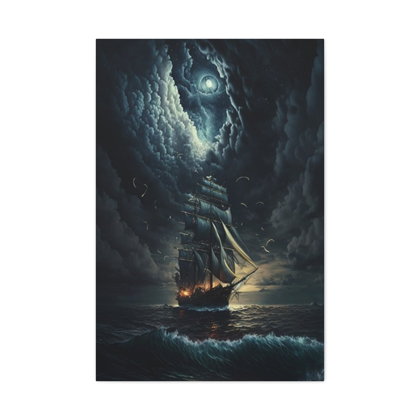 Ship Sailing At Night Painting Wall Art & Canvas Prints