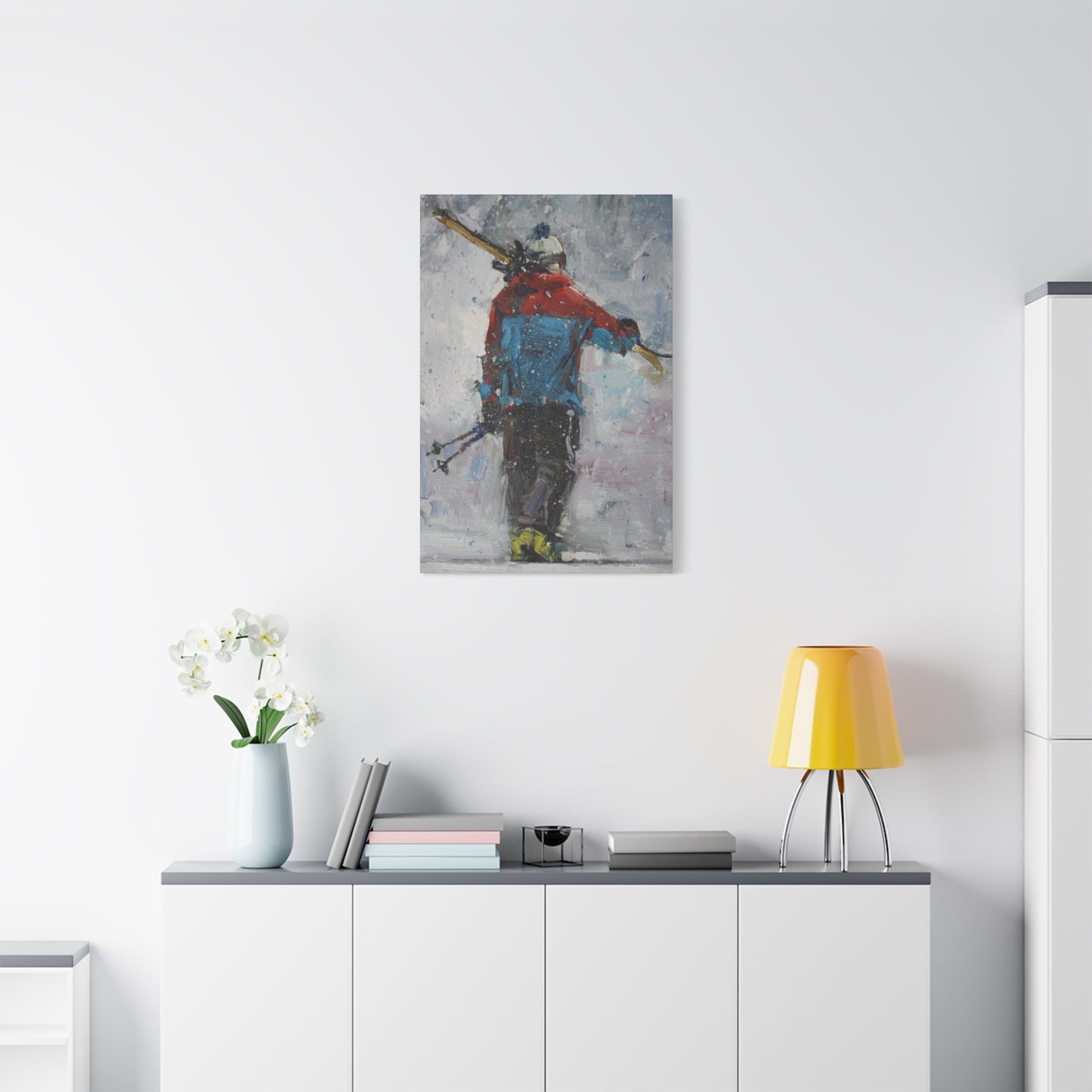 Skier With Ski Board Wall Art & Canvas Prints