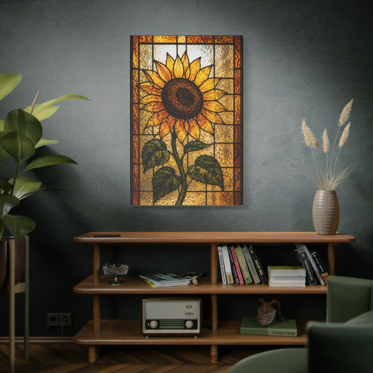 Classic Stained Glass Sunflower Panel Wall Art & Canvas Print