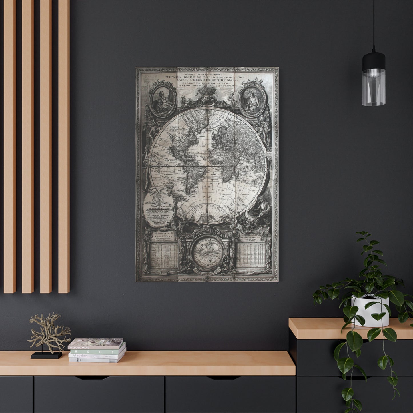 Antique World Map Engraving Wall Art & Canvas Print