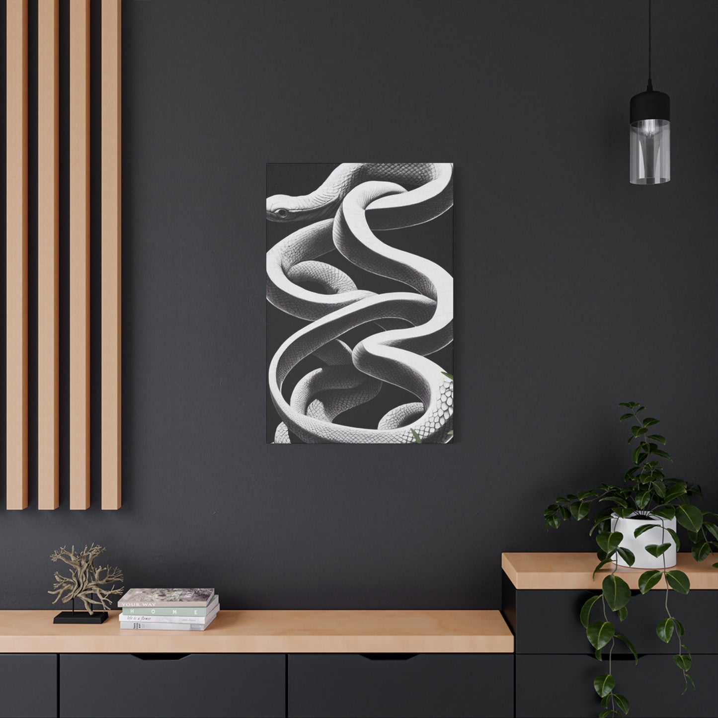 White Snake On Black Poster Wall Art & Canvas Prints