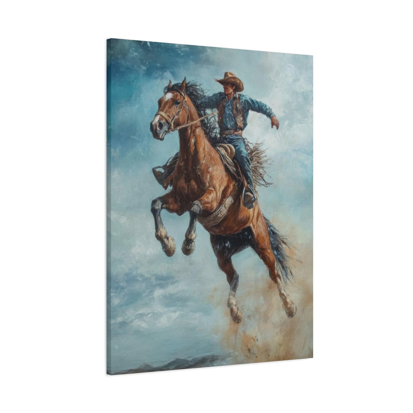 Cowboy On Jumping Horse 2 Wall Art & Canvas Prints