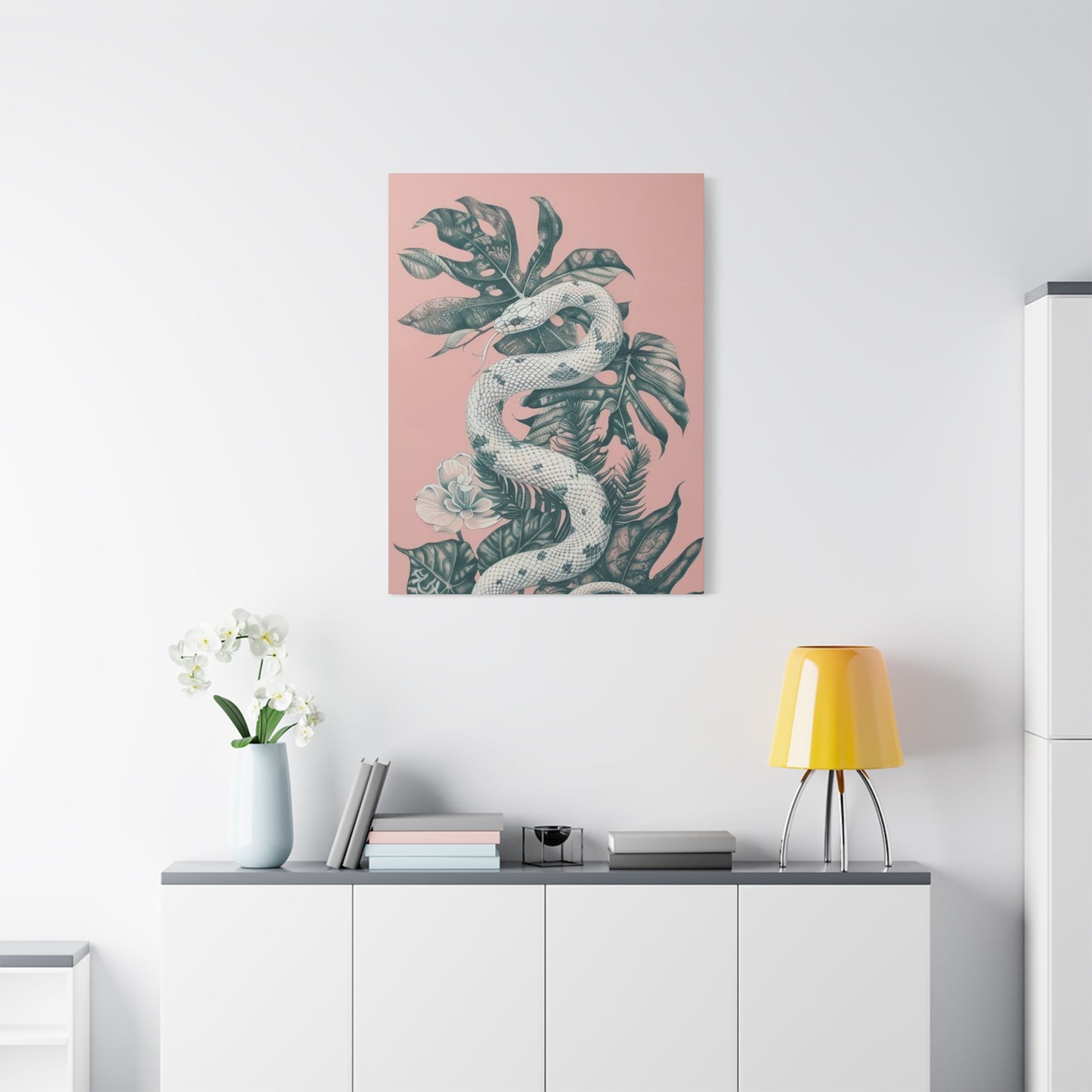 White Snake On Leaves Wall Art & Canvas Prints