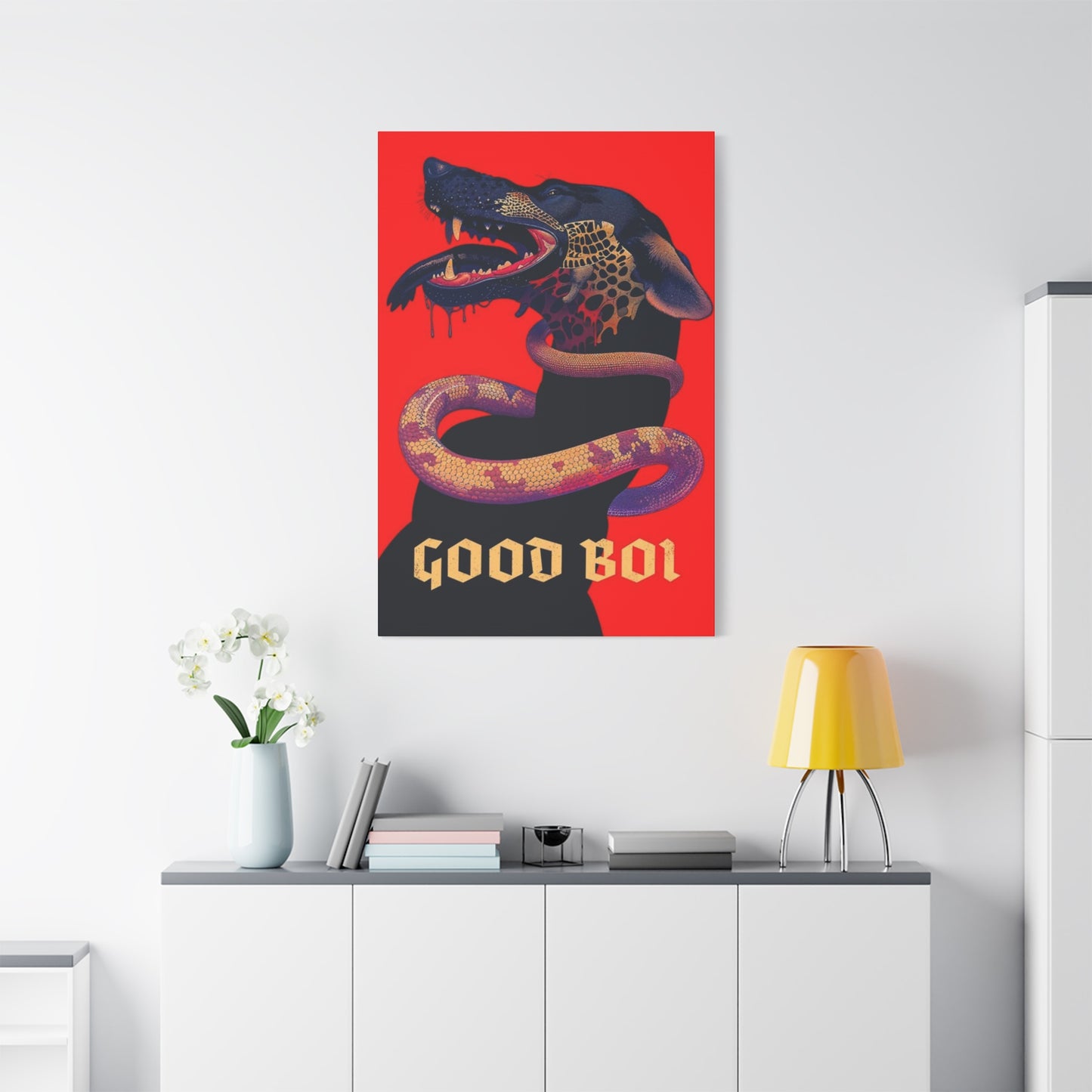 Snake On Dog Neck Wall Art & Canvas Prints