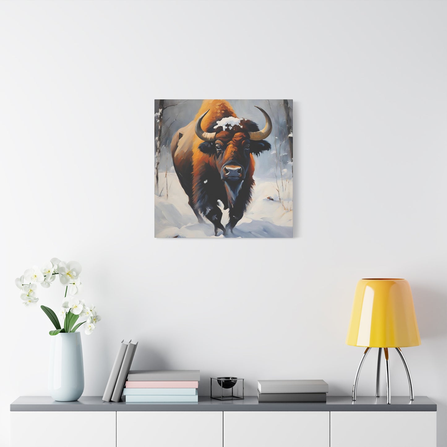 Bull In Snow Painting Wall Art & Canvas Prints
