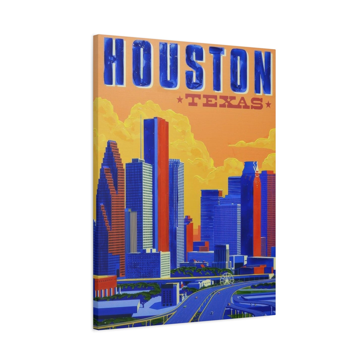 Houston Skyline Blue Yellow Wall Art & Canvas Prints
