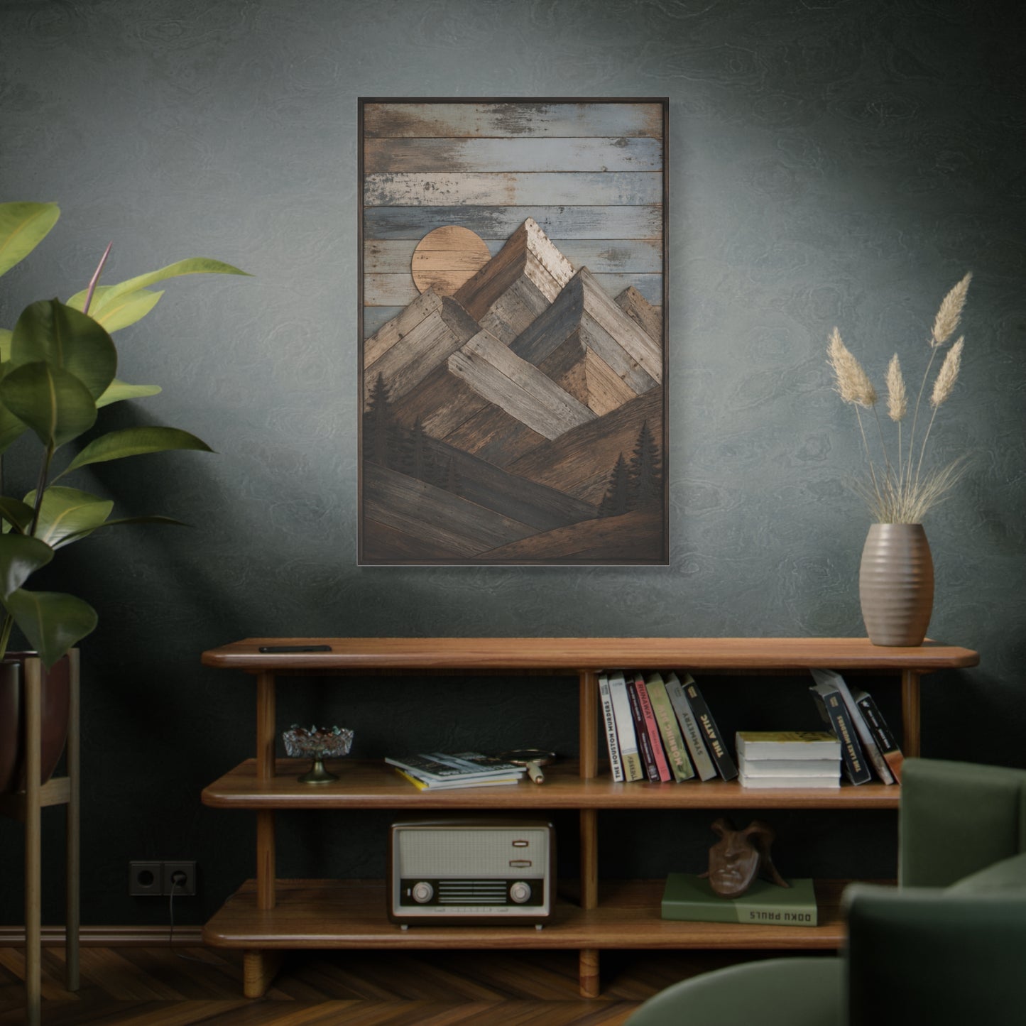 Reclaimed Wood Mountain Landscape Wall Art & Canvas Print