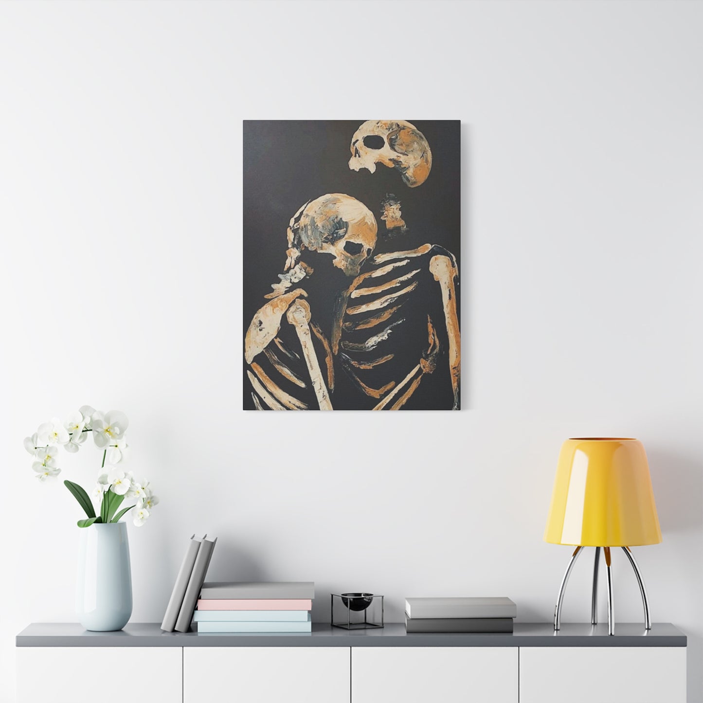 Couple Skeleton Hugging Wall Art & Canvas Prints